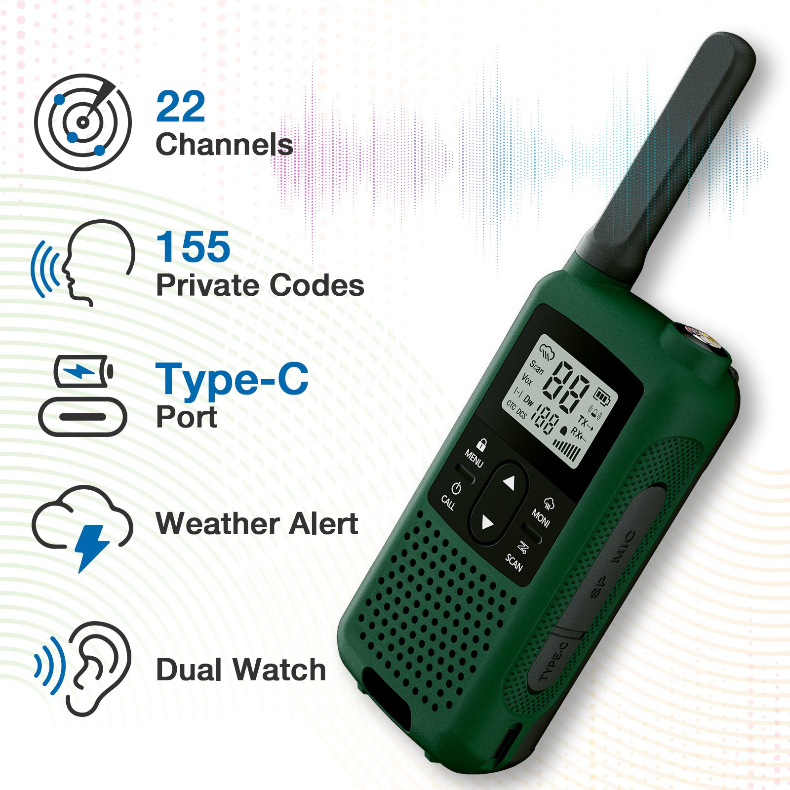Baofeng BF-33C FRS Two-Way Radio with USB-C & AA Battery Charging | Dual Display & NOAA Weather Alert | Ideal for Camping, Hiking & Emergency Communication