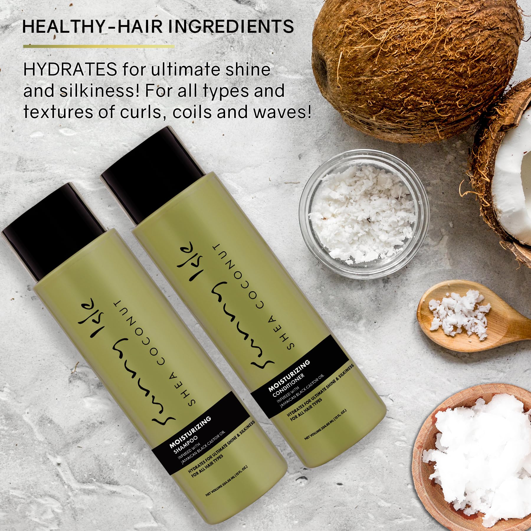 Sunny Isle Shea Coconut Moisturizing Shampoo & Conditioner Set 12oz | Jamaican Black Castor Oil for Curly Hair Care | Hydrating Formula for Dry Curls, Waves, Coils | Silicone, Paraben & Sulfate Free | Perfect for Daily Hair Hydration & Natural Curl Definition