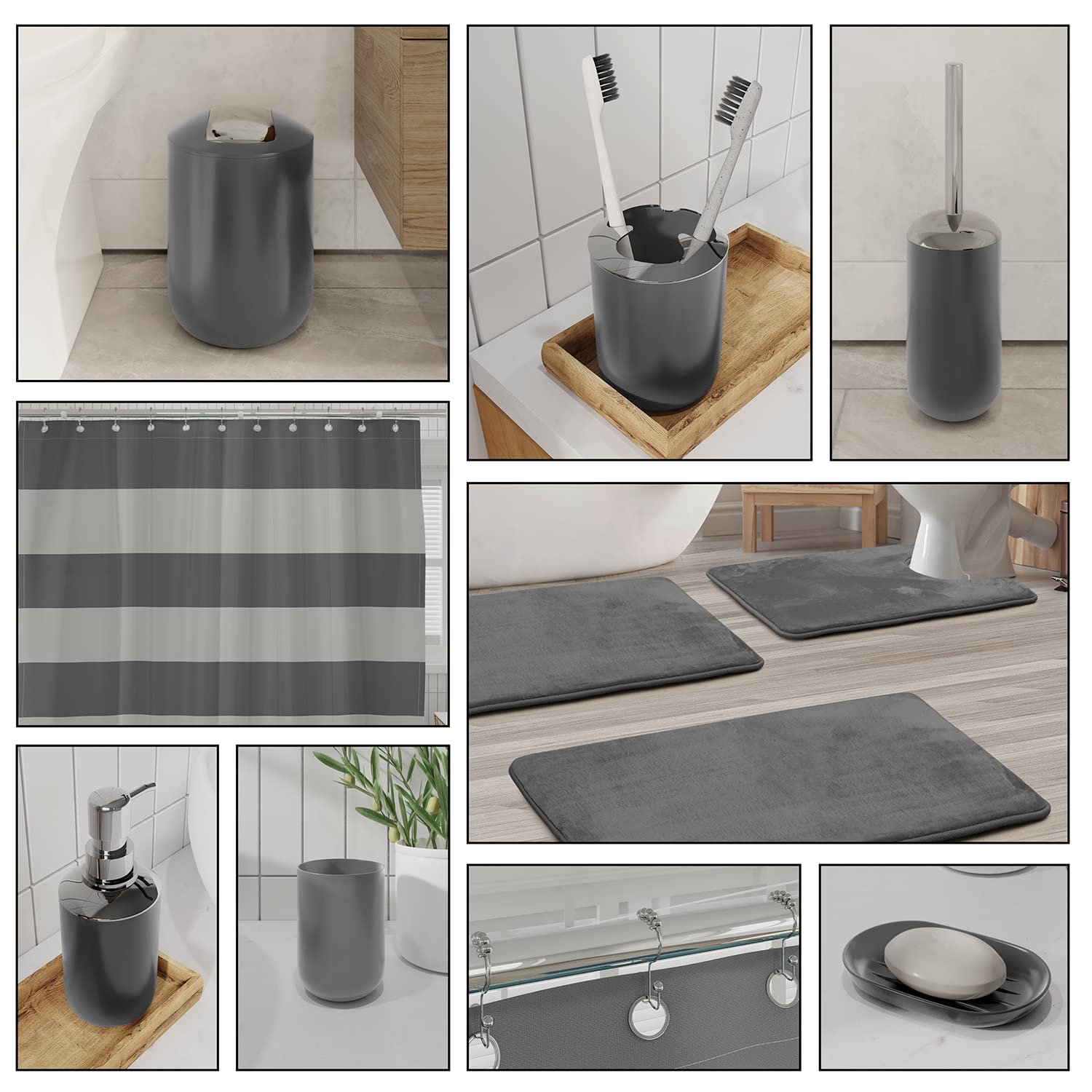 Clara Clark 23PC Gray Bathroom Set - Shower Curtain & Accessories for Modern Bathrooms