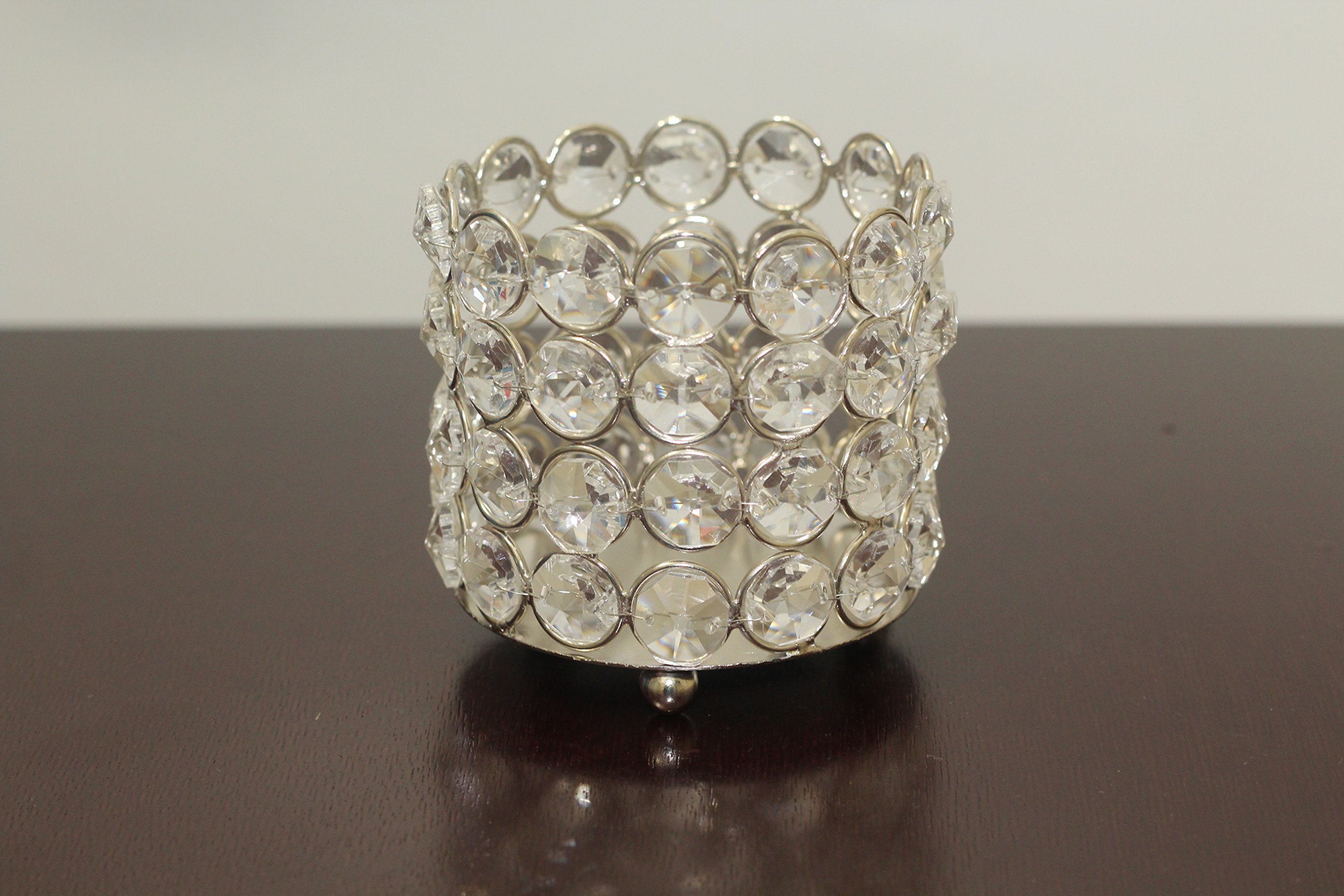 Silver Crystal Bead Candle Holder - Elegant Home Decor for Dining Table, Wedding Centerpiece & Romantic Ambiance Lighting