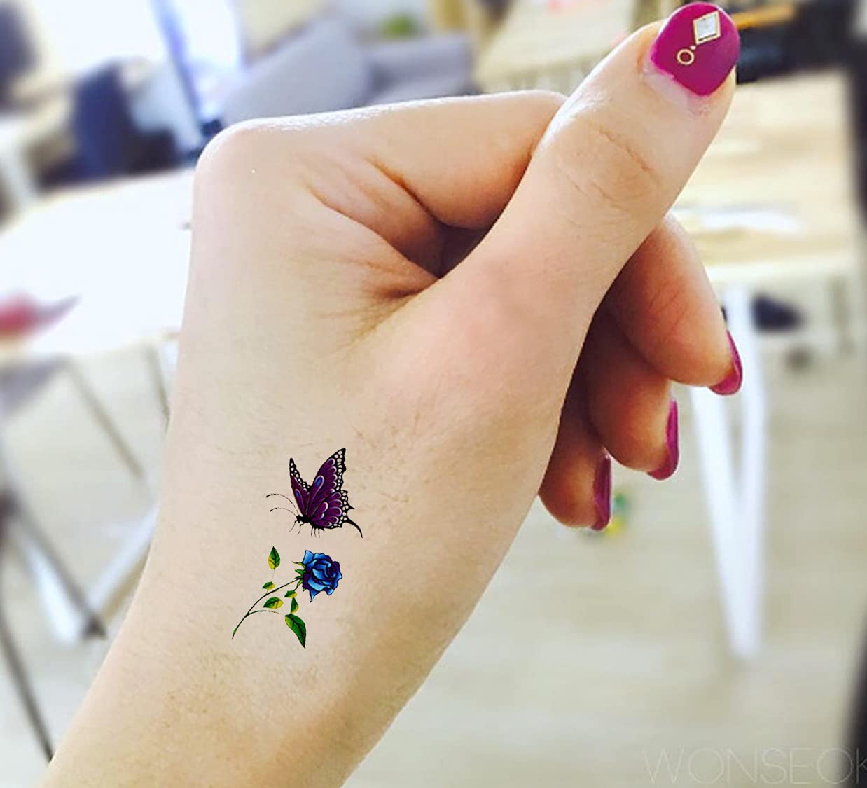 Waterproof Temporary Tattoo Stickers for Men & Women - 3D Realistic Flowers, Butterflies, Stars, Angels & Wolf Designs - Armband & Word Tattoos - 19x09 cm (M-95 Size) - Perfect for Parties, Halloween, Cosplay & Body Art