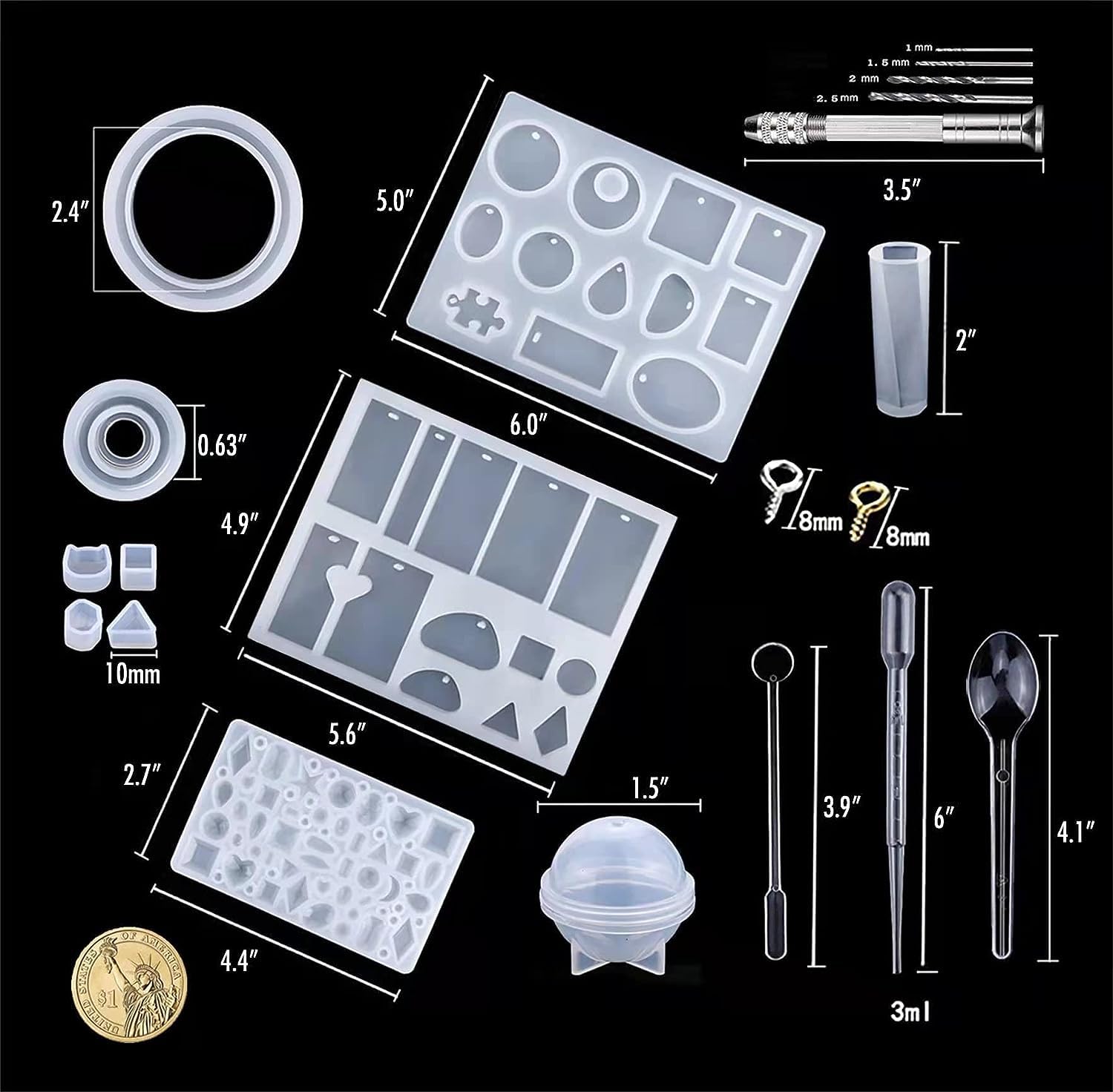 RETRONE Silicone Resin Jewelry Molds Kit - DIY Earring, Necklace, Pendant & Keychain Making Supplies - Small Epoxy Craft Molds for Handmade Jewelry (White 159) - Perfect for DIY Gifts, Craft Projects & Home Jewelry Business