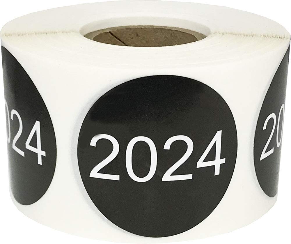 InStockLabels 2024 Year Stickers (Black) - 1.5 Inch Round Stickers, 500 Labels Per Roll - File Folder Labels, Year End Organization Stickers for Office, Home & School Use - Perfect for Calendar Marking, Storage Box Labeling & Planner Decoration