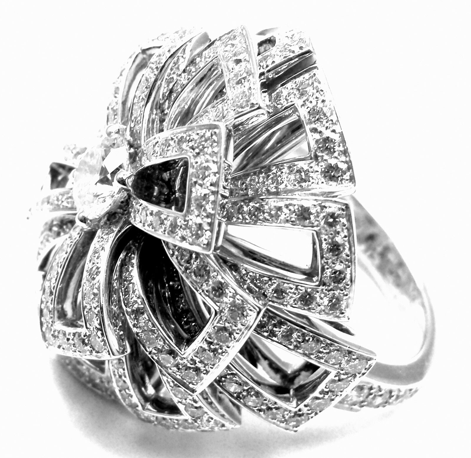 Authentic Chanel Flower 18k White Gold Diamond Ring for Women - Luxury Vintage Jewelry Gift for Anniversary, Valentine's Day & Special Occasions