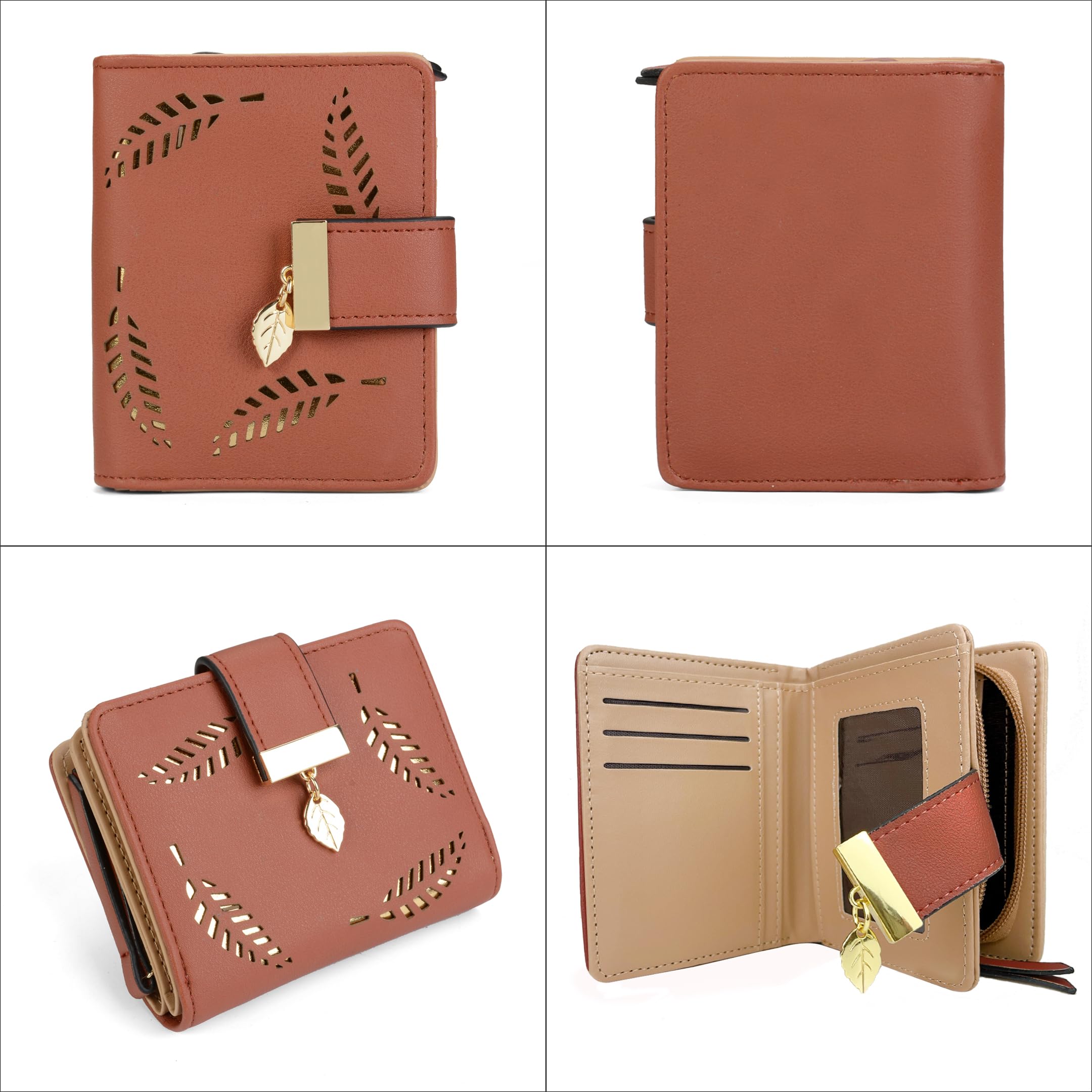 VODIU Women's Leather Bifold Wallet with Zipper - Medium Size Short Purse for Credit Cards, Cash & Coins - Stylish Buckle Clutch for Everyday Use, Travel & Shopping