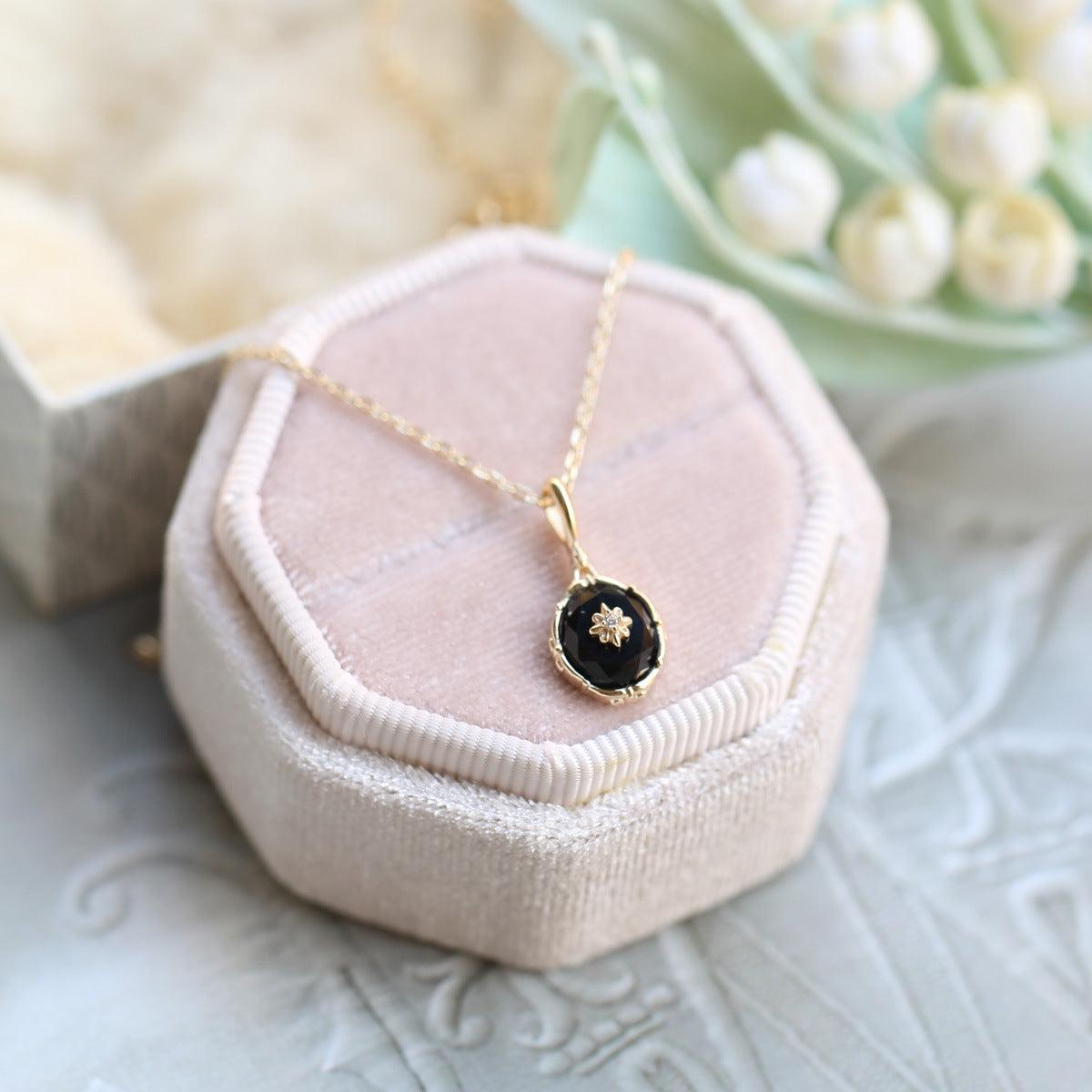 Vintage Black Agate Celestial Ring and Pendant Set - Elegant Jewelry for Women | Perfect for Gifts, Parties & Spiritual Healing | HJZB 378