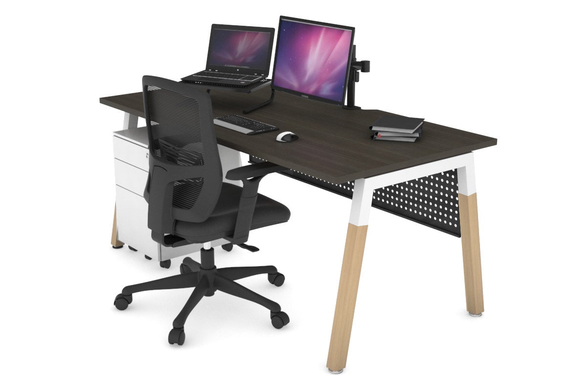 Premium Quadro A Legs Office Desk with Wood Legs & Cross Beam - 1800L x 800W with Cable Management Scallop - Perfect for Home Office, Study Room & Workspace Organization