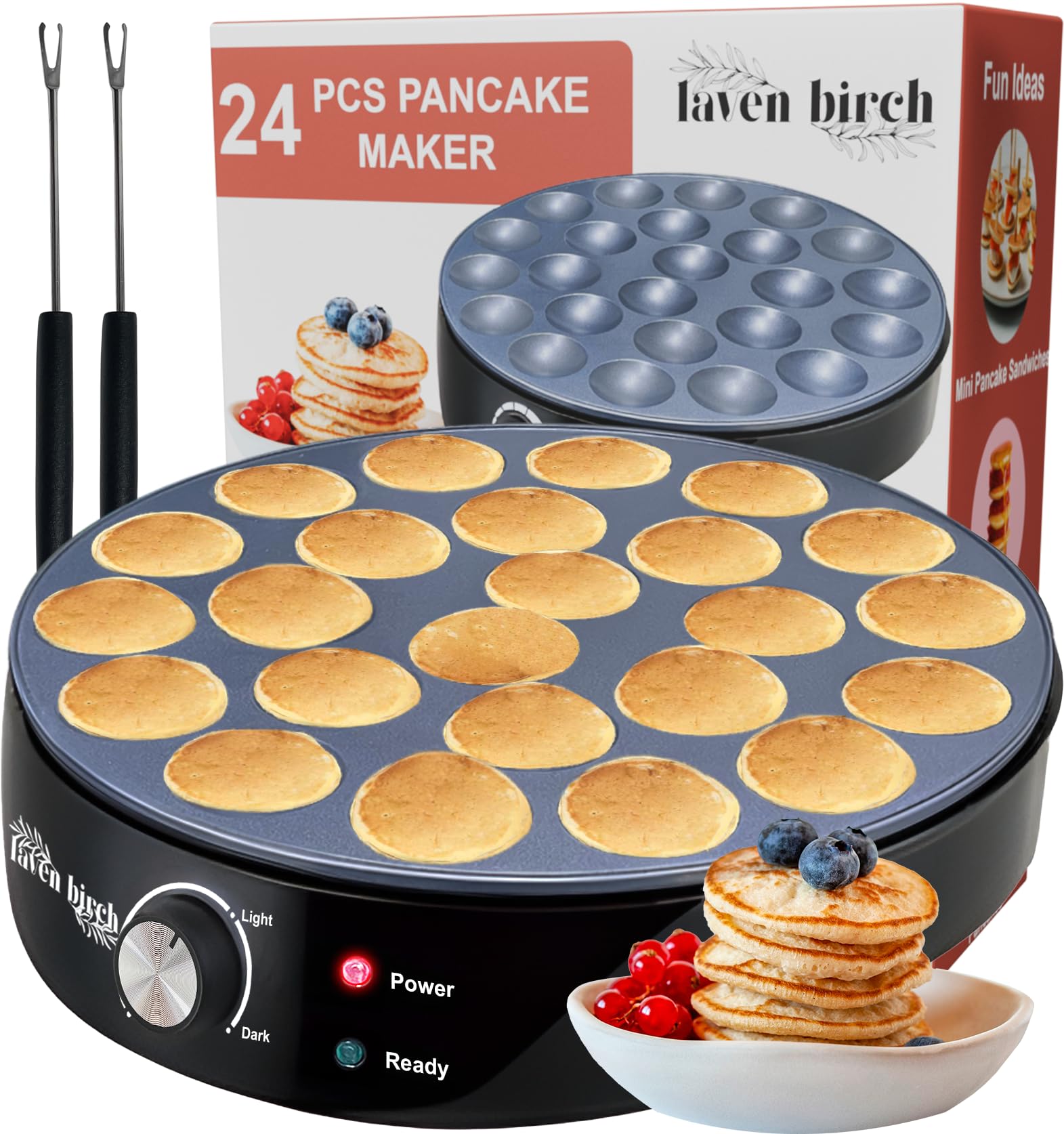 24PCS Mini Pancake Maker Machine - Nonstick Electric Dutch Pancakes Griddle with Adjustable Heat - Multi-Use Poffertjes Pan for Home & Restaurants - Perfect for Breakfast, Desserts & Party Snacks - Easy to Use & Clean
