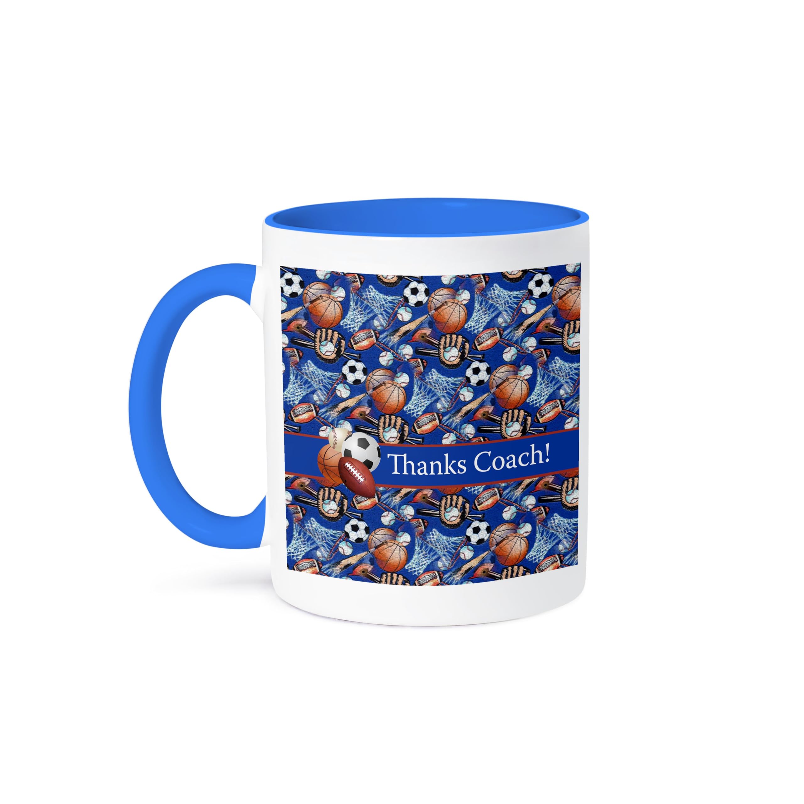11oz Funny Sports Coffee Mug - Thank You Coach Gift with Baseball, Football, Soccer, Basketball & Glove Designs - Perfect for Coaches, Sports Fans & Office Use