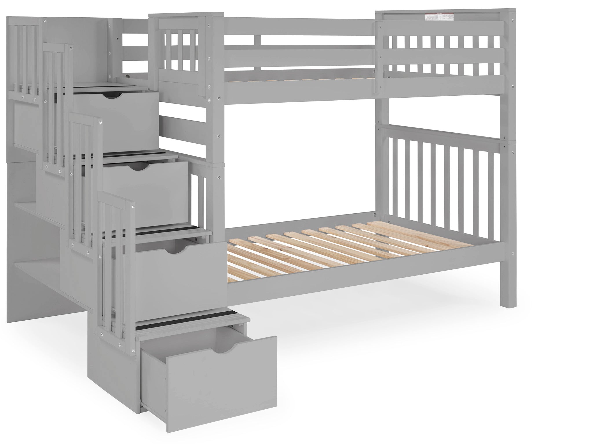 Space-Saving Twin Over Twin Bunk Bed with Stairway in Gray - Perfect for Kids' Bedrooms, Dorm Rooms & Small Spaces