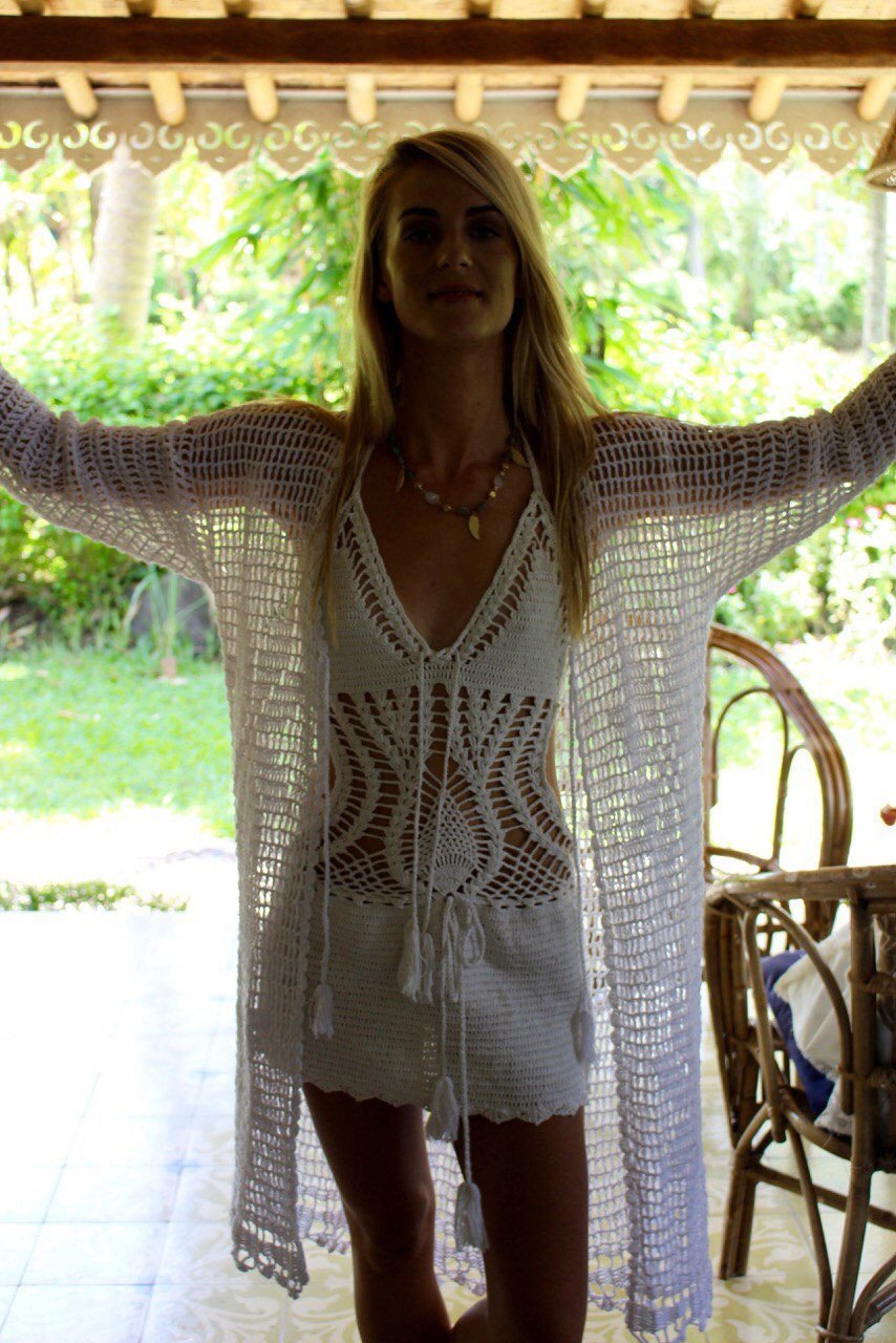 Handmade Crochet White Summer Dress - Sexy Boho Beach Dress for Women | Perfect for Vacations, Beach Parties & Summer Outings