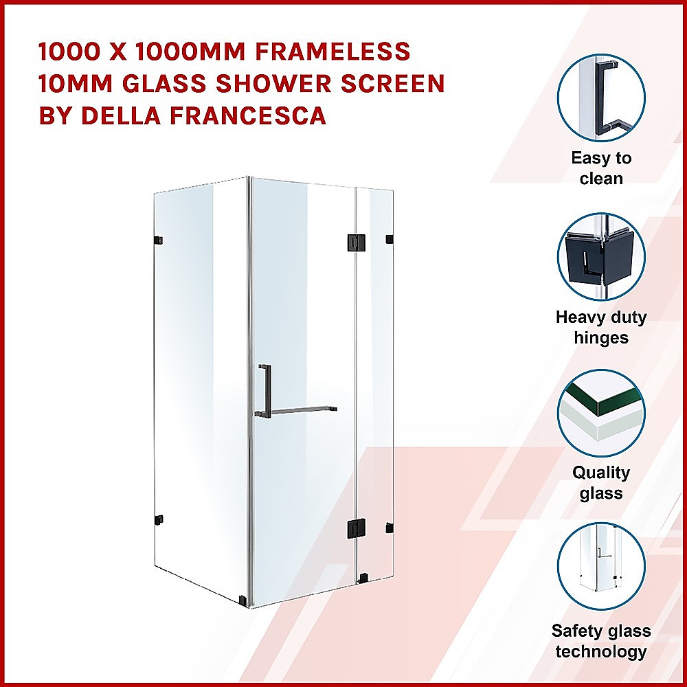 Frameless 10mm Glass Shower Screen 1000x1000mm - Modern Bathroom Enclosure for Walk-in Showers & Wet Rooms | Della Francesca
