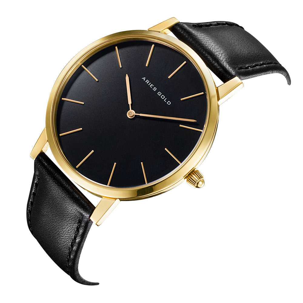 ARIES GOLD URBAN SANTOS G 1022 G BK Black Leather Strap Men's Watch - Luxury Dress Watch for Business & Formal Occasions