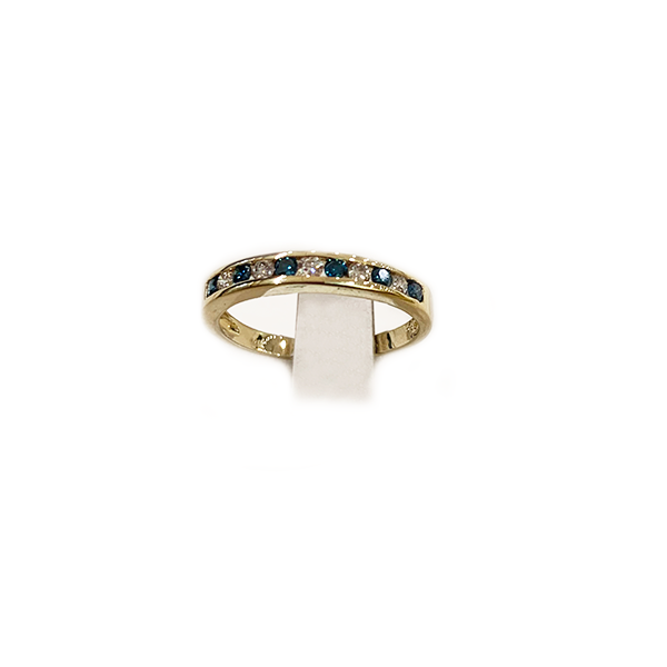 14K Yellow Gold Blue Diamond Wedding Band Ring for Women - Elegant Stackable Promise Ring for Brides, Anniversary & Engagement Gifts