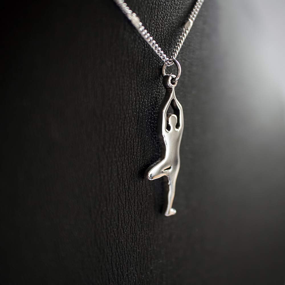 Sterling Silver Yoga Necklace with Tree Pose Charm - CrossFit Fitness Jewelry for Women - Gym & Yoga Accessory - Perfect for Workouts, Meditation & Everyday Wear