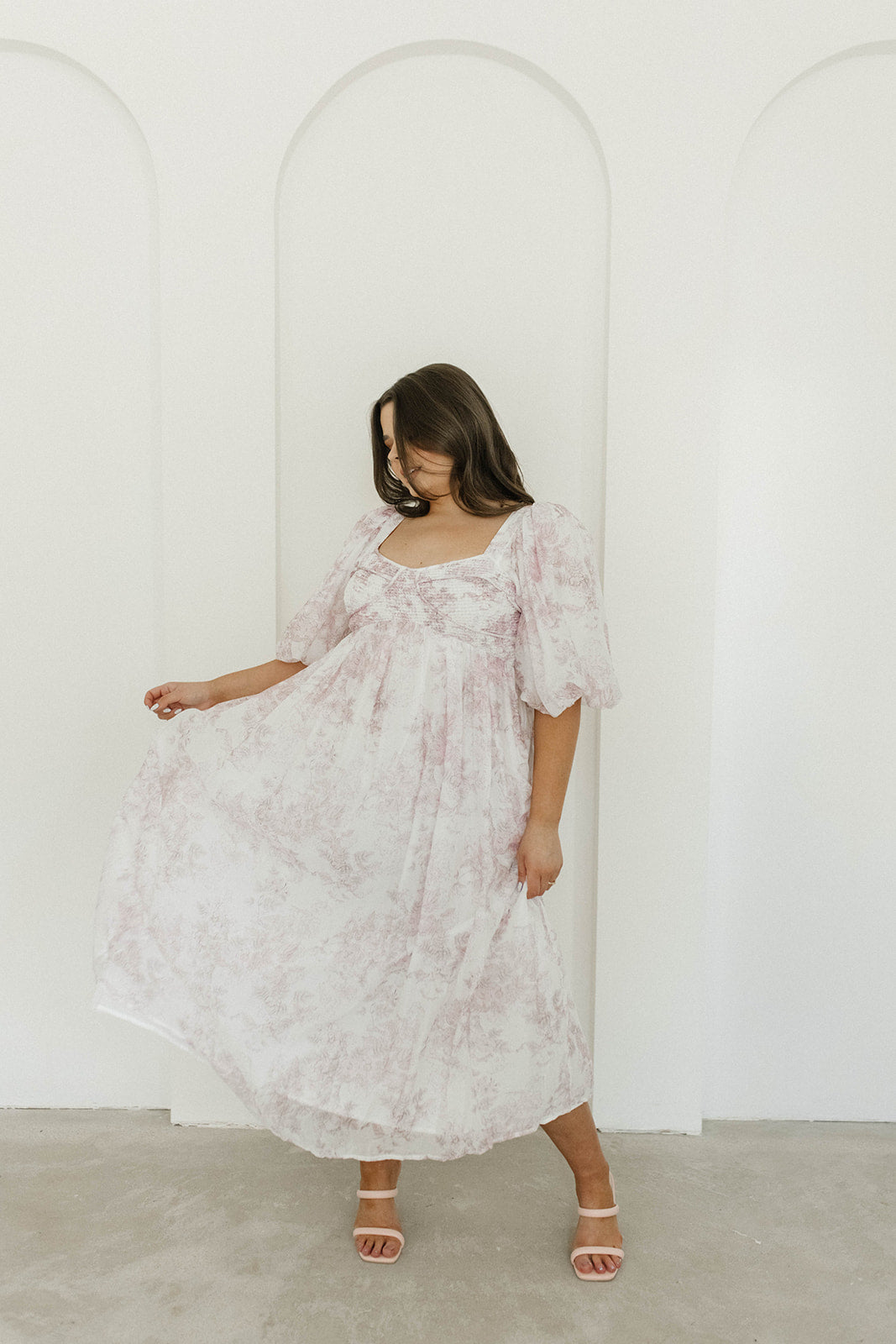 Light Pink Floral Harlow Midi Dress - Bump Friendly Maternity Dress with Inclusive Sizing (S-3XL) for Pregnancy, Baby Showers & Special Occasions