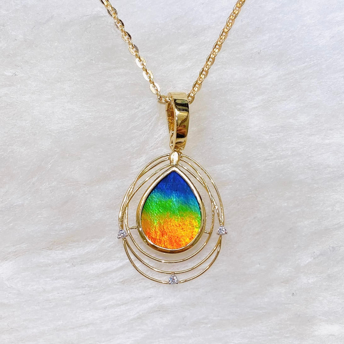 18K Gold Ammolite Pendant with Diamond - AA Grade Natural Gemstone Jewelry for Women | Elegant Gift for Birthday, Anniversary & Special Occasions