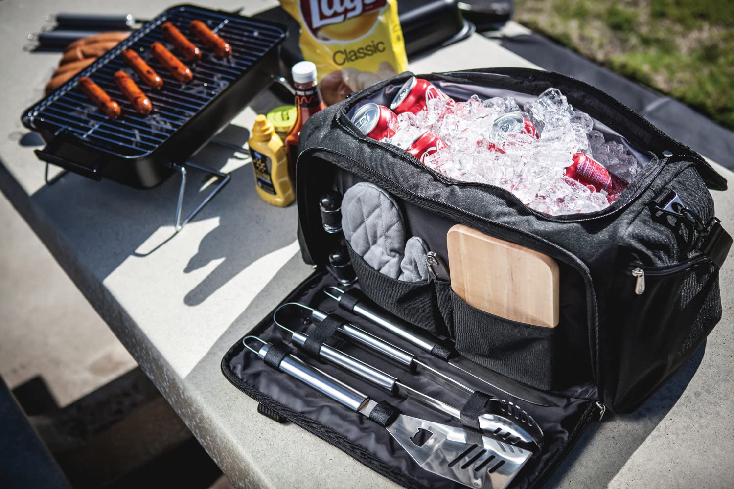 PICNIC TIME NCAA BBQ Kit Cooler Tote with Grill Tools & Accessories - Perfect for Tailgating, Beach Parties, and Outdoor Cooking