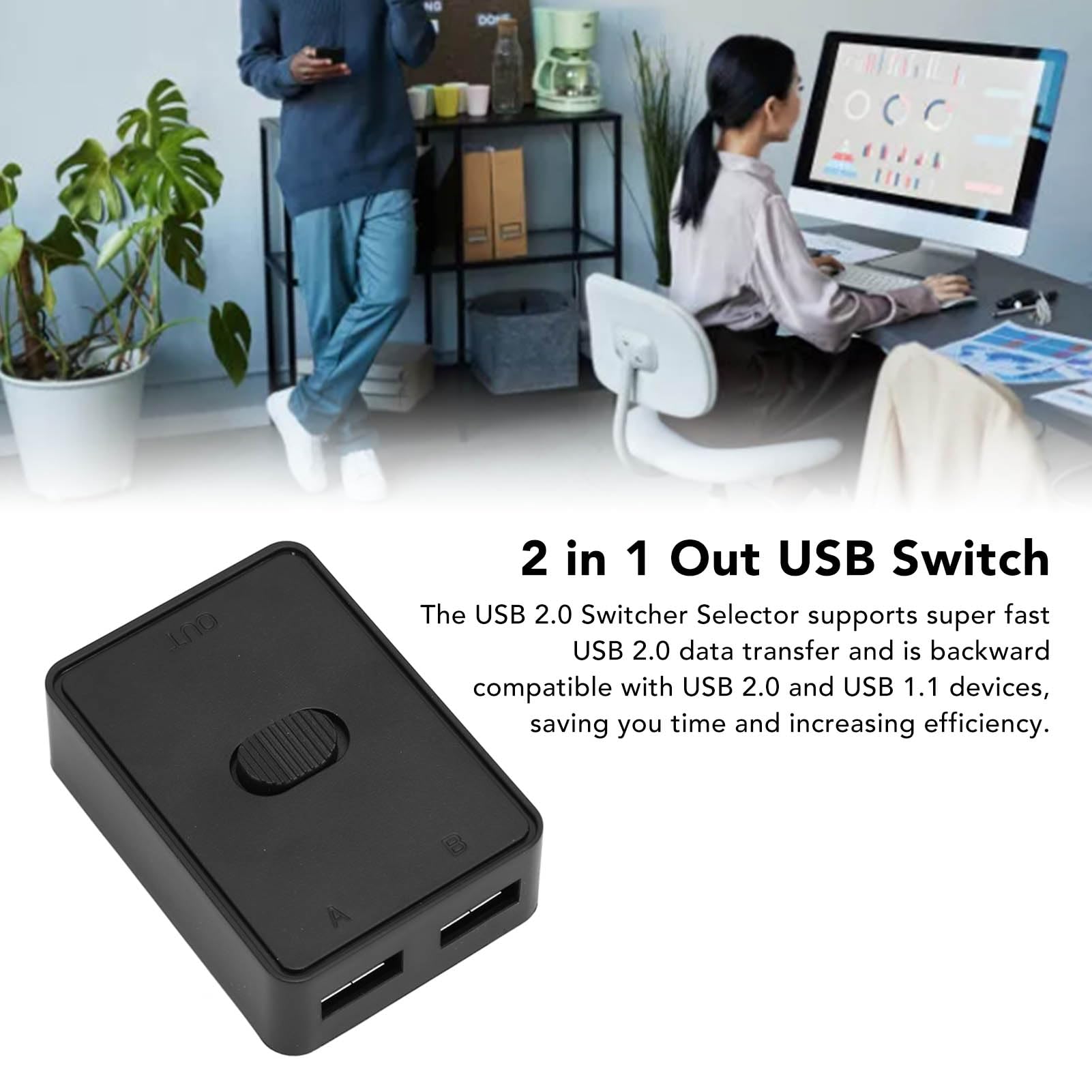 USB 2.0 Switch Selector 2-in-1 for PC Keyboard Mouse - Home Office Use