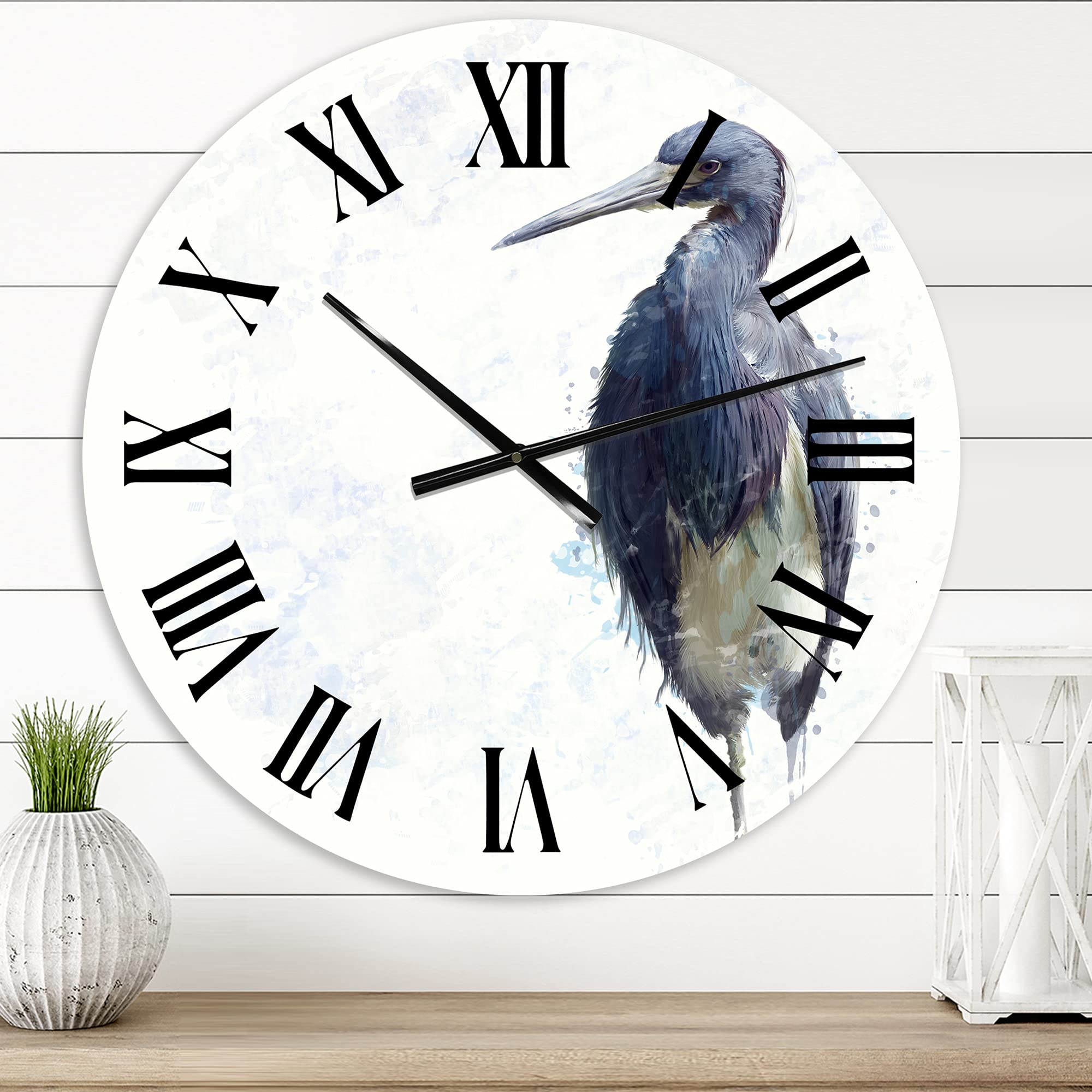 Tricolored Heron Bird Farmhouse Wall Clock - Large Rustic Wooden Wall Clock for Living Room, Kitchen, Bedroom Decor - Perfect for Home, Office & Cabin Decorating