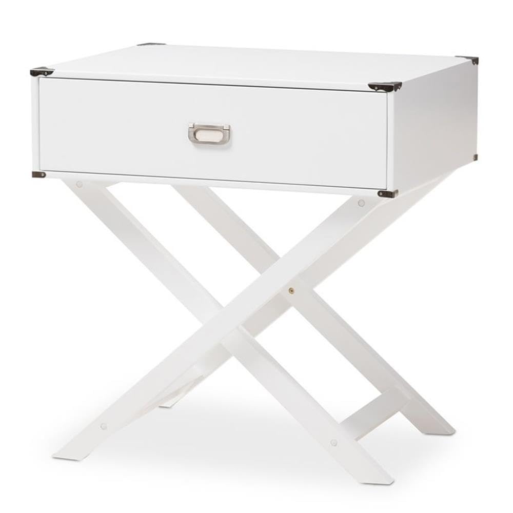 BOWERY HILL White Nightstand with 1 Drawer - Compact Bedside Table for Small Spaces, Bedroom Furniture for Storage & Organization
