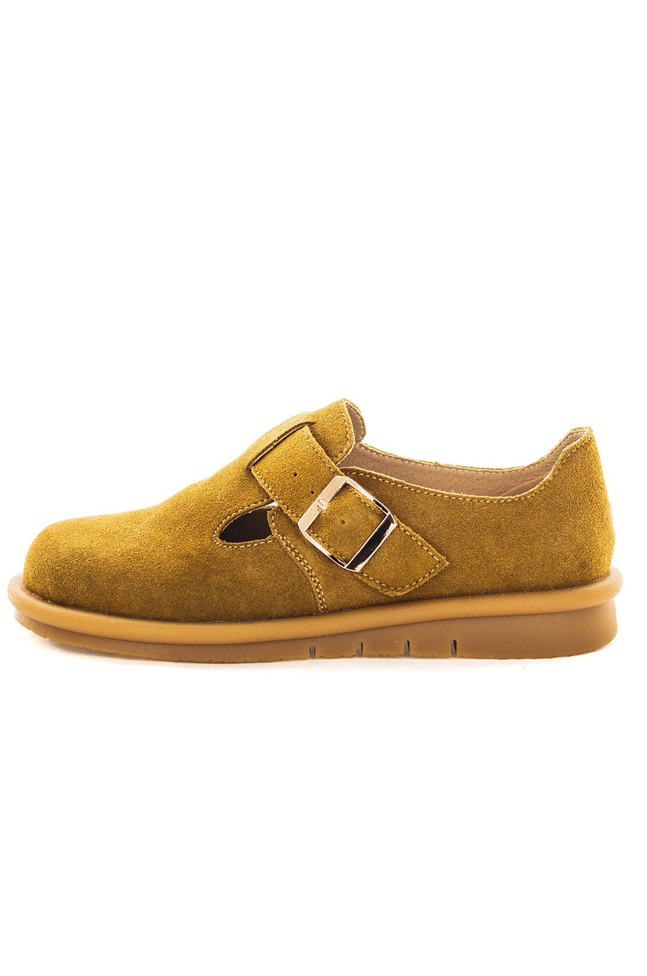 CLENDA B1 Women's Tan Suede Leather Clog Shoes with T-Bar Strap - Comfortable Slip-On House Slippers for Indoor/Outdoor Wear, Perfect for Home, Office and Casual Outings