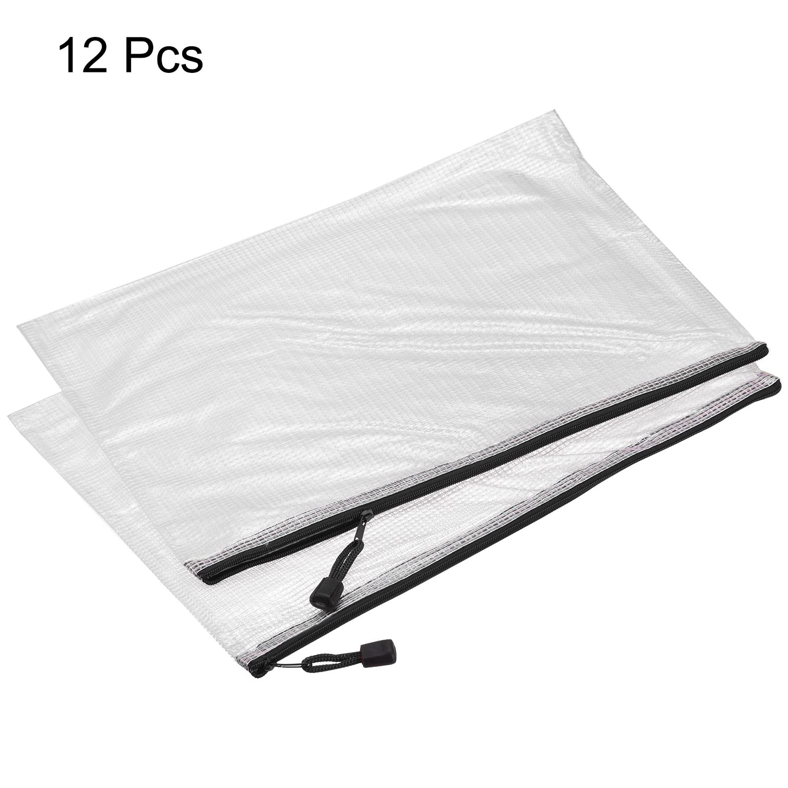 **MECCANIXITY Mesh Zipper Bags - 12 Pack A4 Size Plastic Document Folders with Secure Zip Closure for Home, Office & Travel Storage - Black**    *(Perfect for Organizing Papers, Receipts, Files & School Supplies - Durable & Lightweight for Daily Use)*