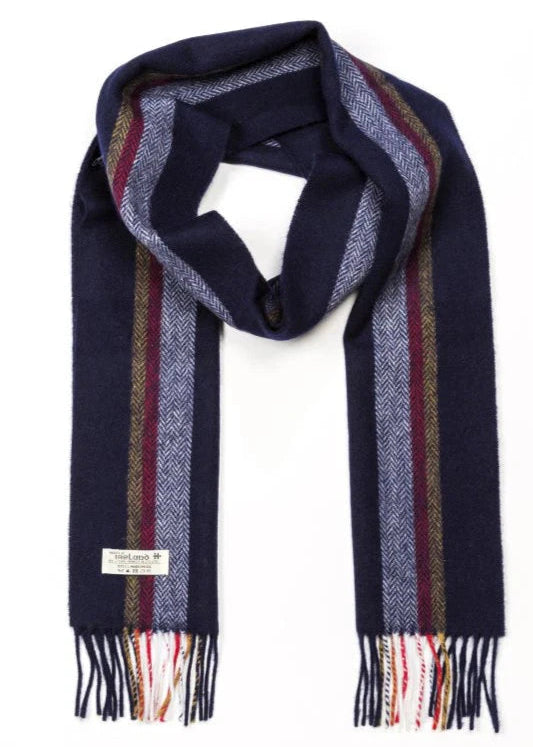 John Hanly Lambswool Scarf - Navy Blue Striped Winter Scarf for Men & Women | Soft Wool Wrap for Cold Weather, Outdoor Activities & Fashion Accessory