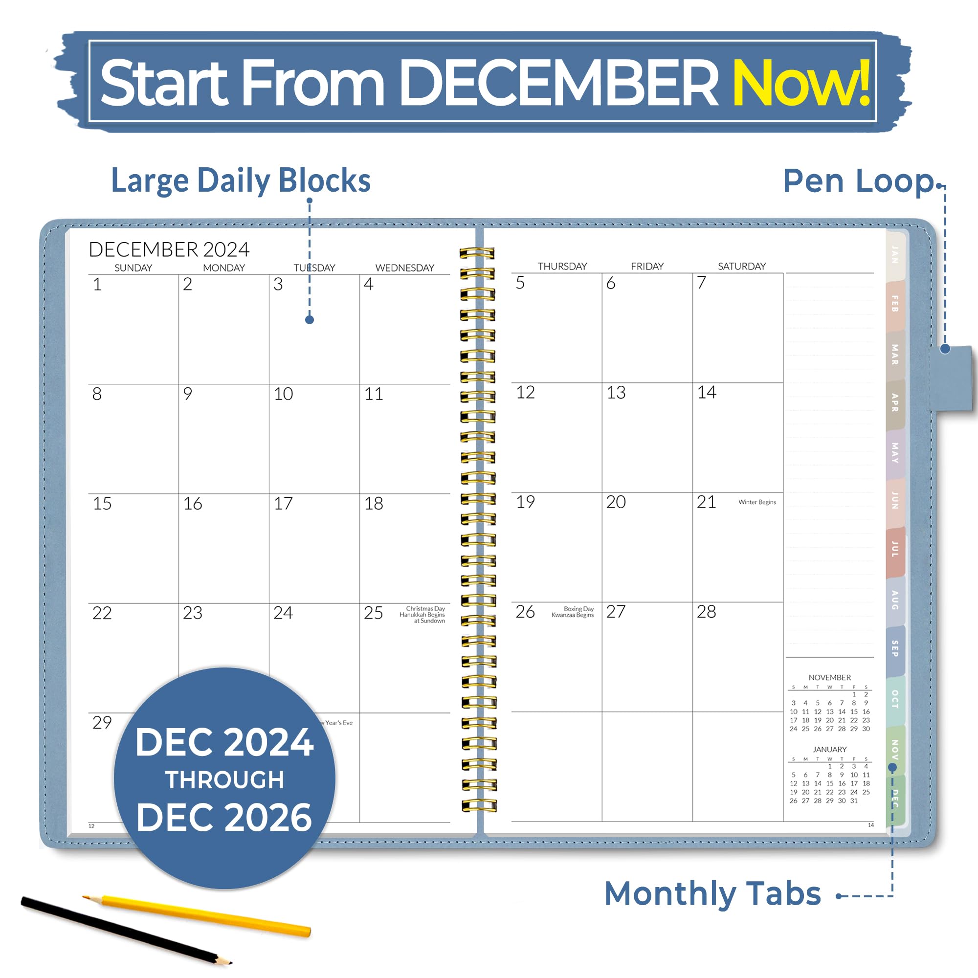 SUNEE 2025-2026 Monthly Planner - 2 Year Calendar (January 2025 to December 2026) - 7.3