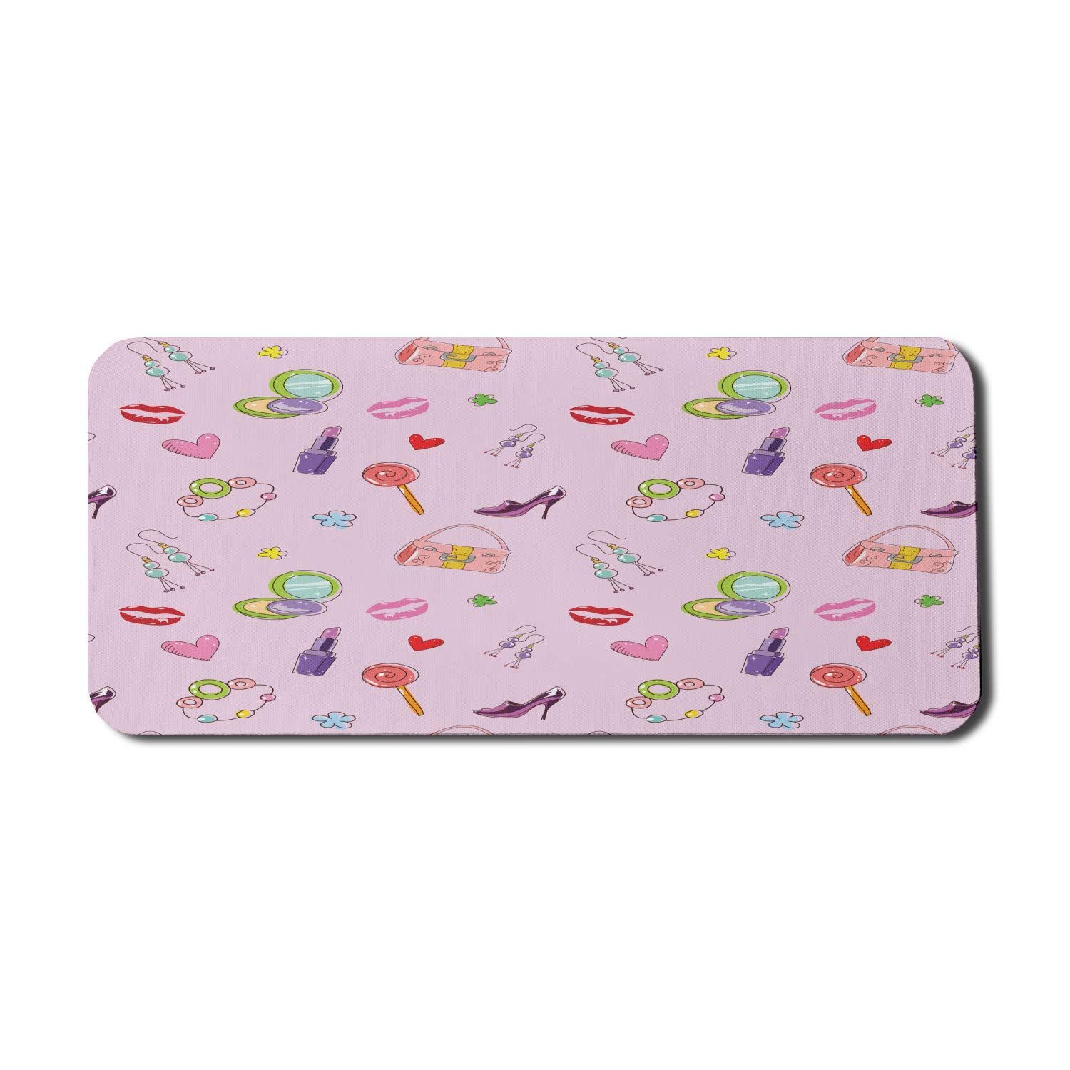 Ambesonne Cartoon Computer Mouse Pad - Cute Girls Fashion Illustration with Makeup & Lollipop Flower Print, Non-Slip Rubber Base, Extra Large 35