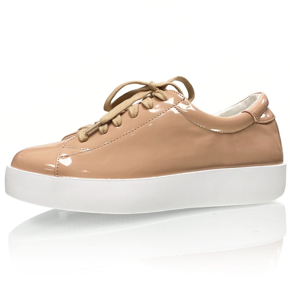 Women's Patent Leather Nude Fashion Sneakers - The FLOATER - Comfortable Casual Shoes for Work, Walking & Everyday Wear