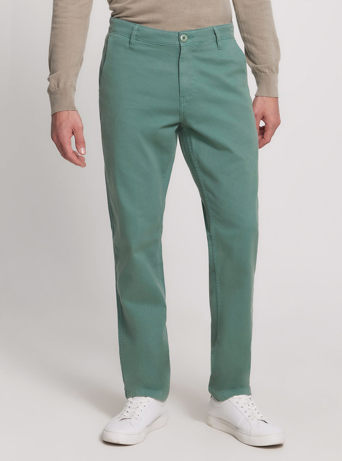Green Mid Rise Angels Chino Pants for Women - Comfortable Stretch Work Pants, Office Wear & Casual Outfits