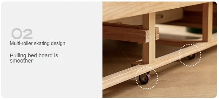 Oak Solid Wood Folding Storage Sofa Bed - Convertible Guest Bed & Space-Saving Furniture for Small Apartments, Living Rooms & Dorm Rooms