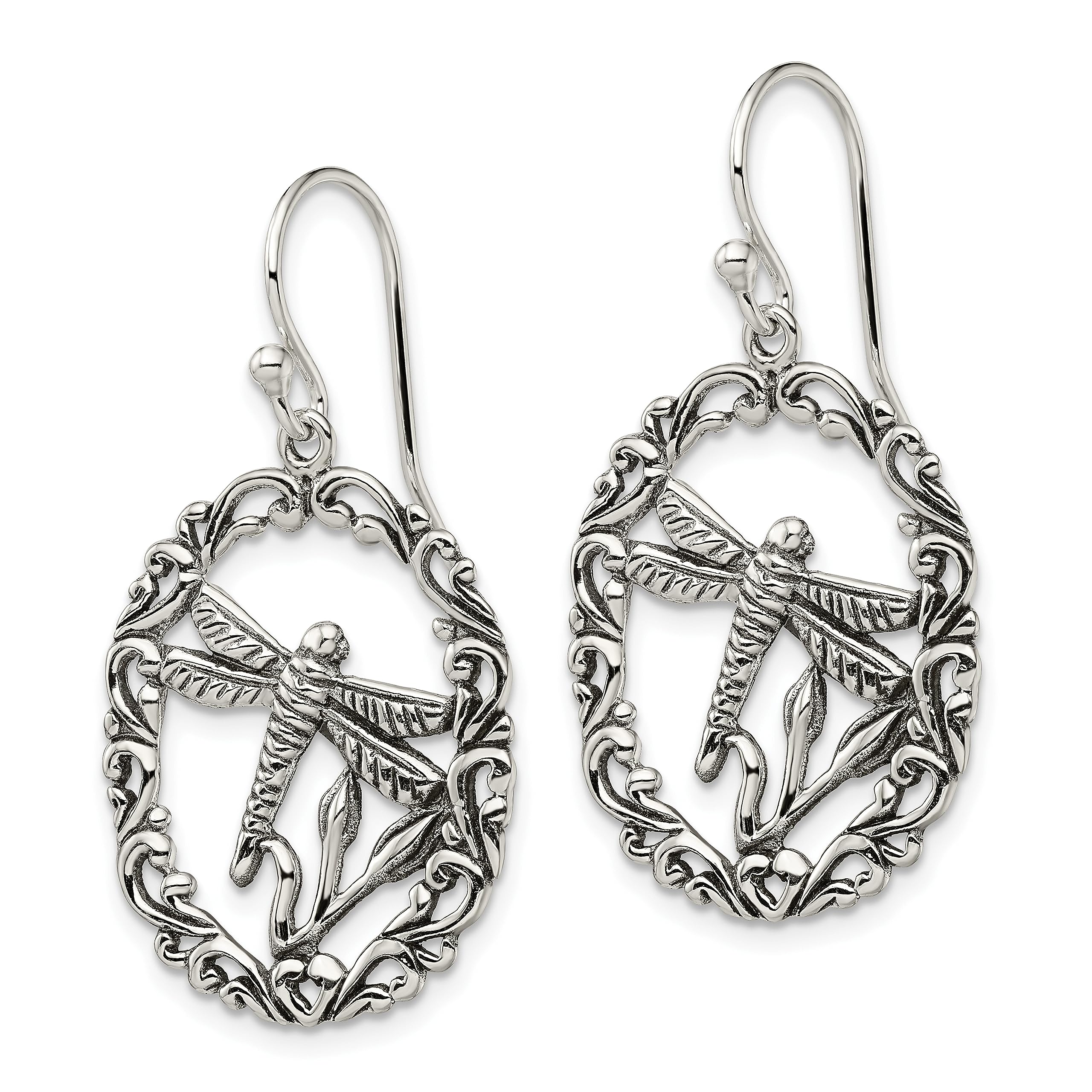 Sterling Silver Antiqued Dragonfly Dangle Earrings with Shepherd's Hook - Elegant Boho Jewelry for Women, Perfect for Parties, Weddings & Everyday Wear