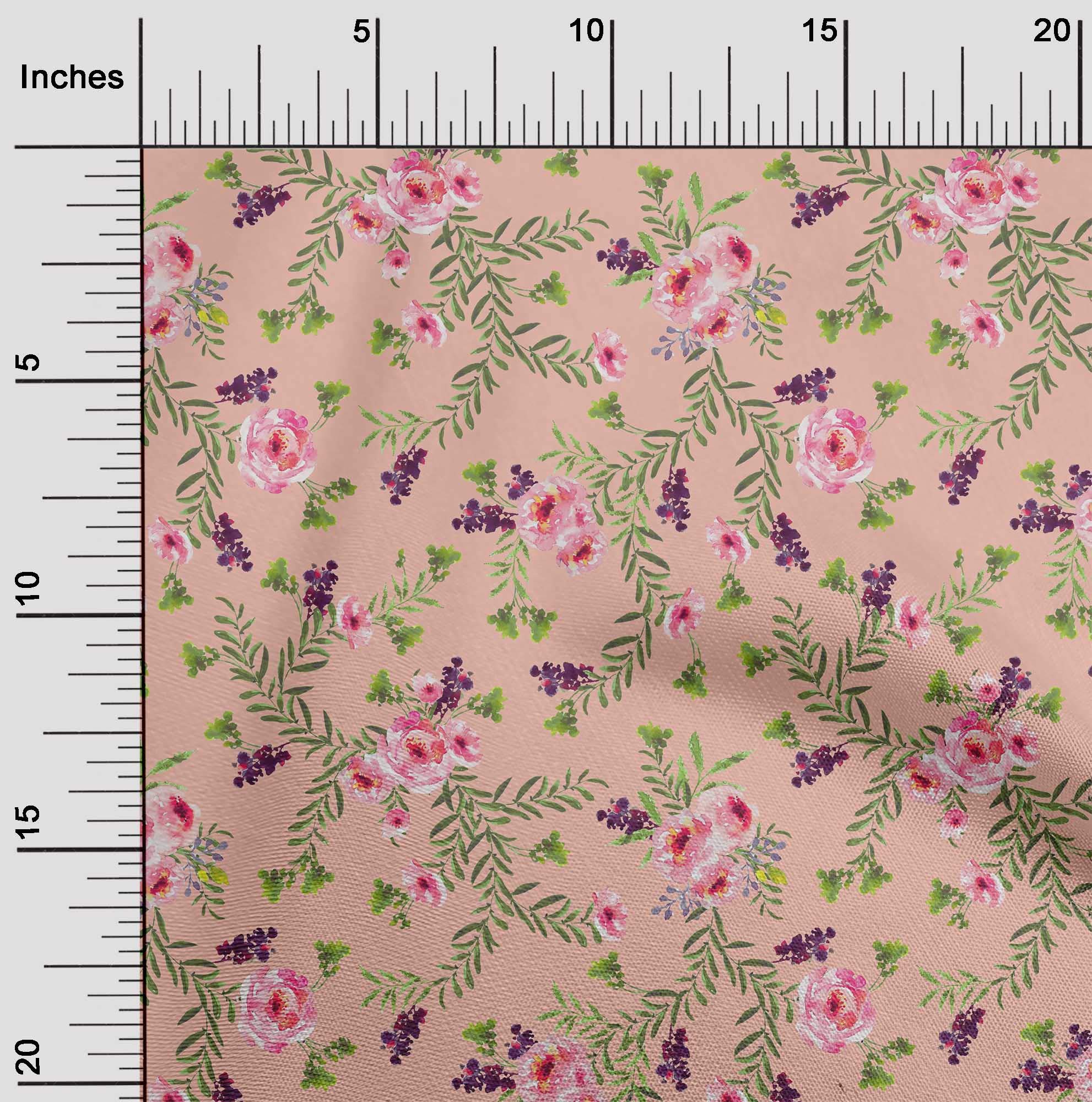 oneOone Cotton Poplin Fabric - Watercolor Leaves & Peony Floral Print Fabric by The Yard (56