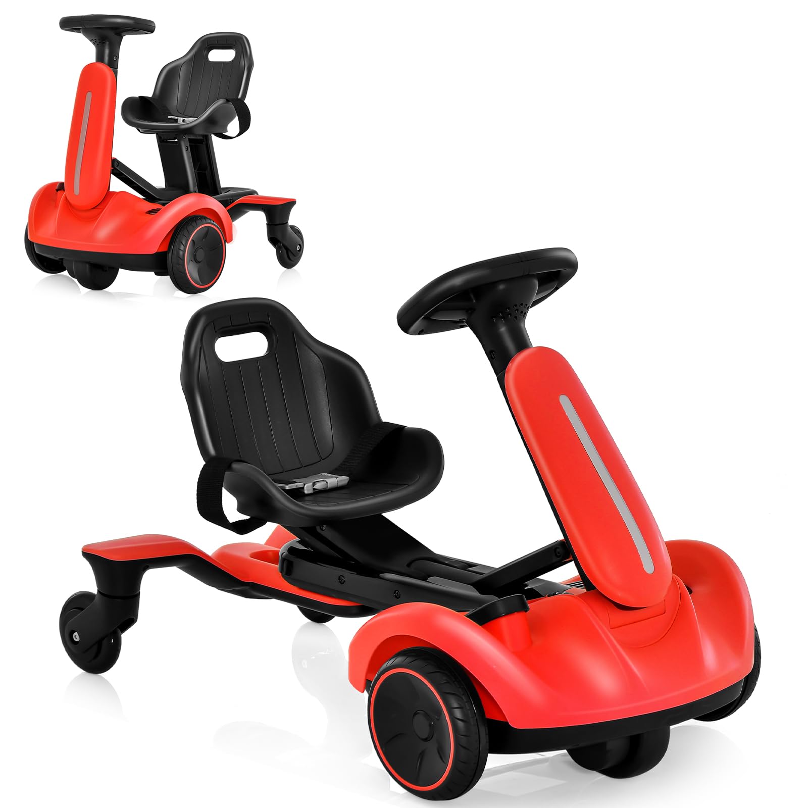 Costzon 6V Electric Ride-On Drift Car for Kids 3+ Years - 360° Spin, Adjustable Seat, 2.6-3 MPH Speed with Horn & Engine Sounds - Red Kids Drifting Go Kart Toy for Indoor & Outdoor Play