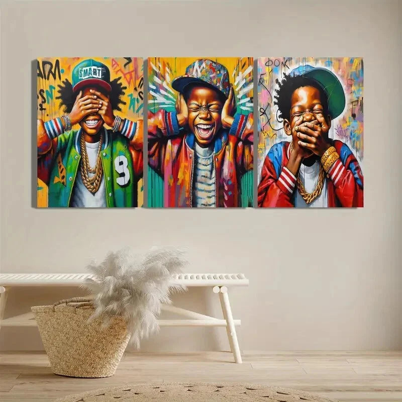3-Piece African American Pop Art Paintings - Resin Metal Wall Decor Prints Ready to Hang | Perfect for Living Room, Bedroom & Office Decor