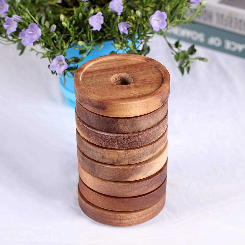 SAIOOL Wooden Kitchen Decor Set - Glass Pantry Storage Containers with Airtight Lids for Flour, Sugar, Coffee & Spices - Rustic Home Organization for Pantry, Countertop & Cabinet Storage