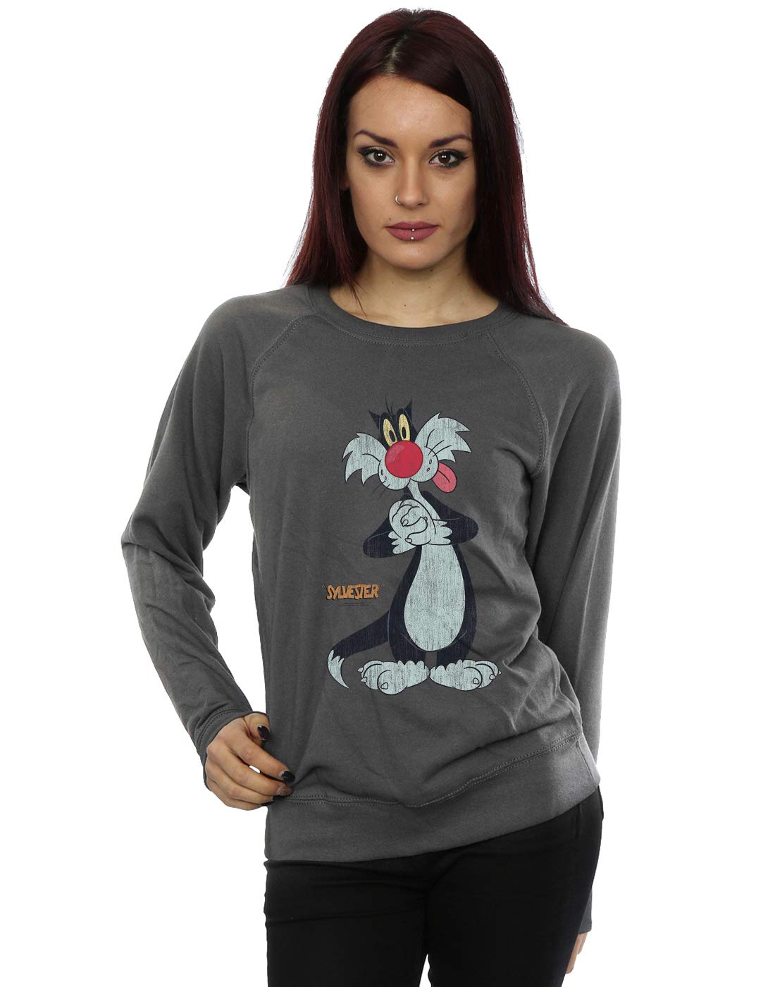 Looney Tunes Women's Sylvester Graphic Distressed Sweatshirt - Vintage Cartoon Pullover for Casual Wear & Fan Fashion