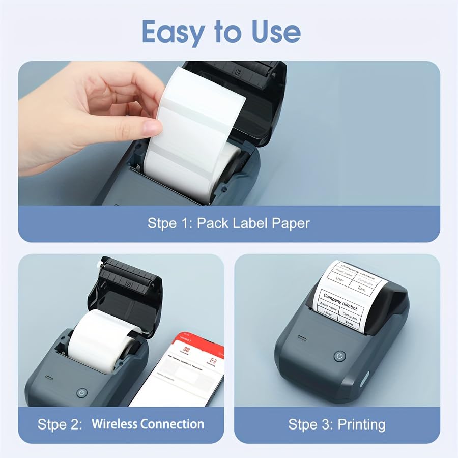 Bluetooth Label Printer Machine - 2 Inch Portable B1 Label Maker with 3 Rolls White Tape & Auto Identification | Easy to Use for Office, Home, Business Organization | Perfect for Shipping Labels, Pantry Organization & Retail Pricing