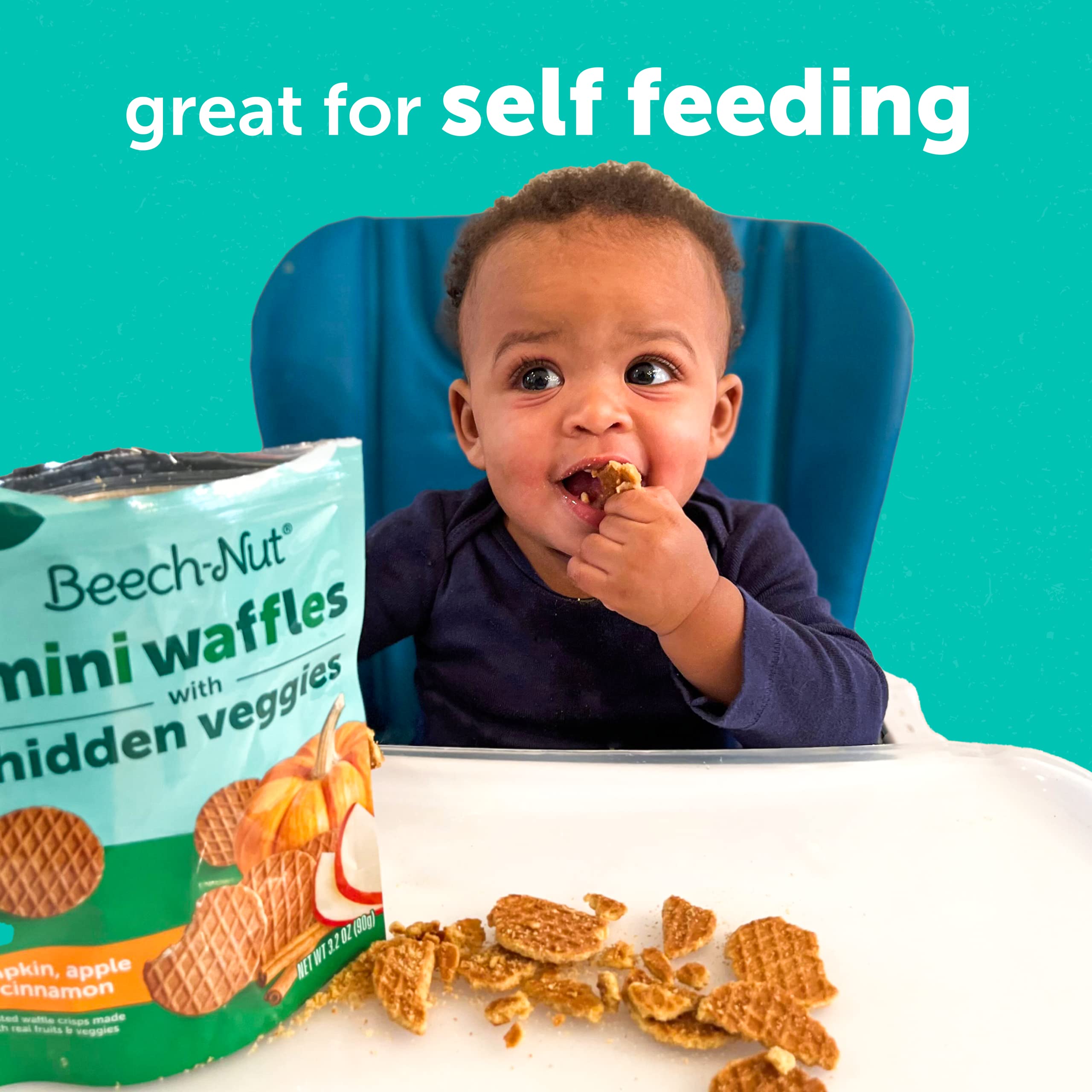 Beech-Nut Toddler Snacks Mini Waffles with Hidden Veggies - Butternut Berry Flavor, Non-GMO, 3.2 oz Bags (7 Pack) | Healthy Baby Food for On-the-Go, Daycare & Travel Snacking
