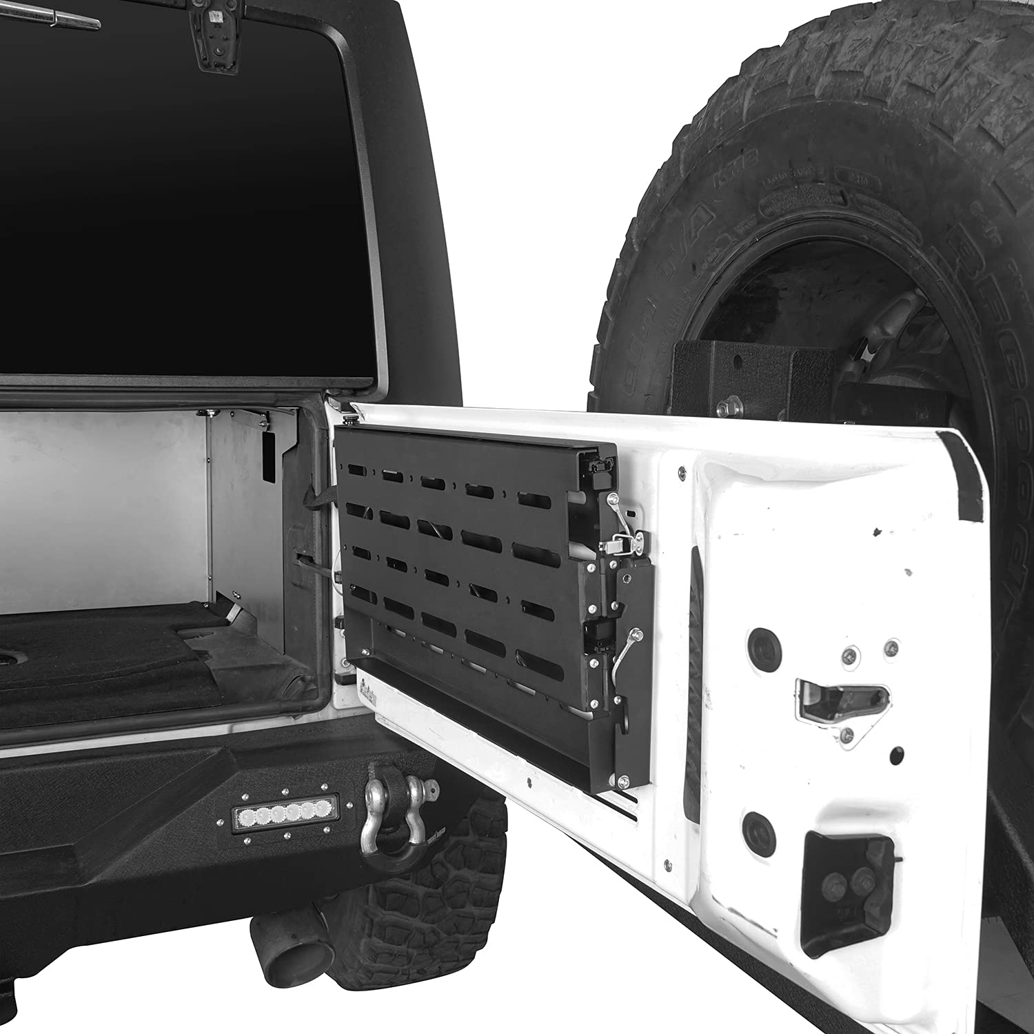 Hooke Road Wrangler JK Tailgate Table - Heavy Duty Camping Cargo Shelf & Storage Rack for Jeep Wrangler JK 2007-2018 (Upgraded Extended Version) | Perfect for Outdoor Adventures, Overlanding & Tailgating Parties