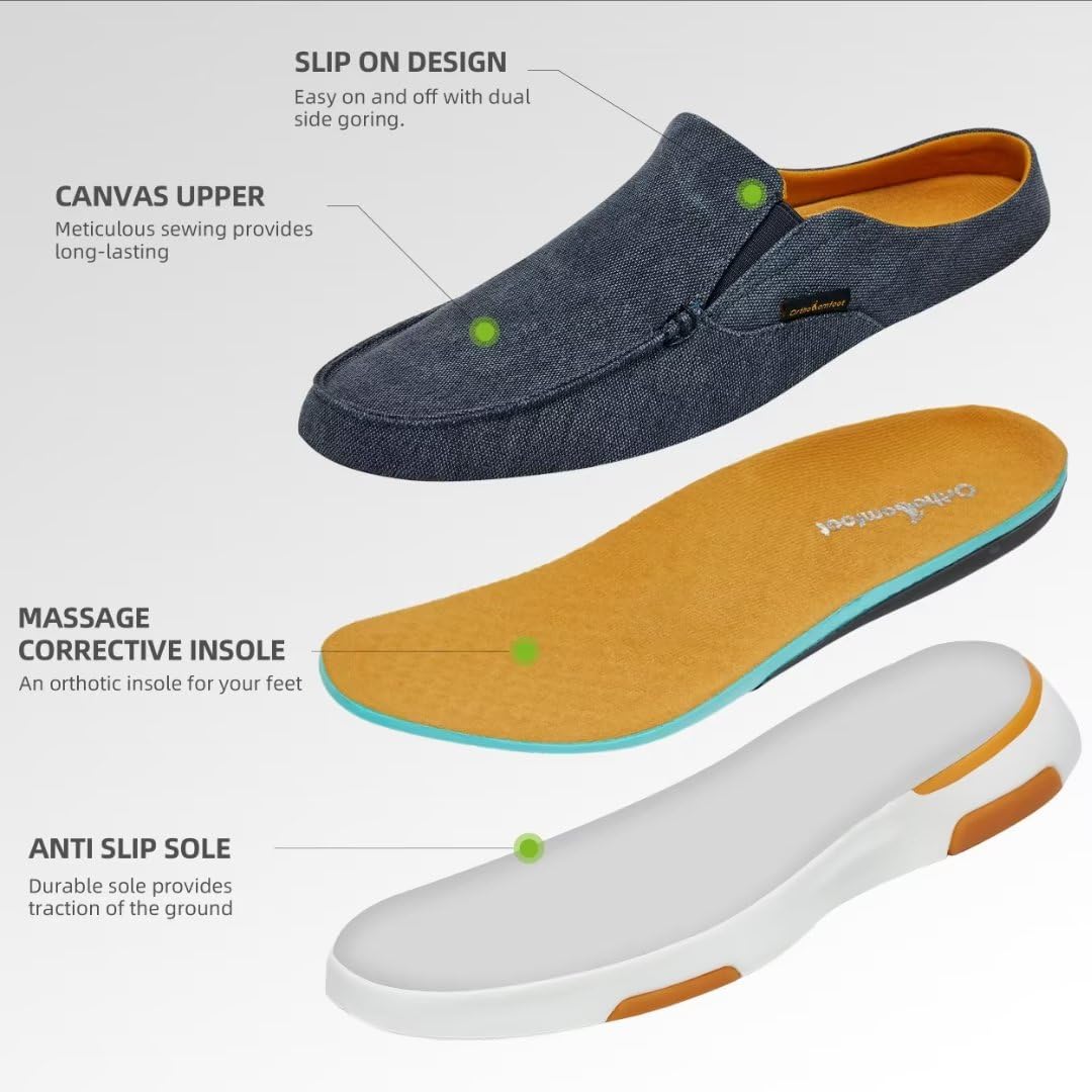 OrthoComfoot Men's Orthopedic Slip-On Loafers - Arch Support Walking Shoes for Plantar Fasciitis & Flat Feet Pain Relief - Comfortable Orthotic Casual Shoes for Heel Pain & Foot Discomfort - Perfect for Work, Travel & Daily Walking