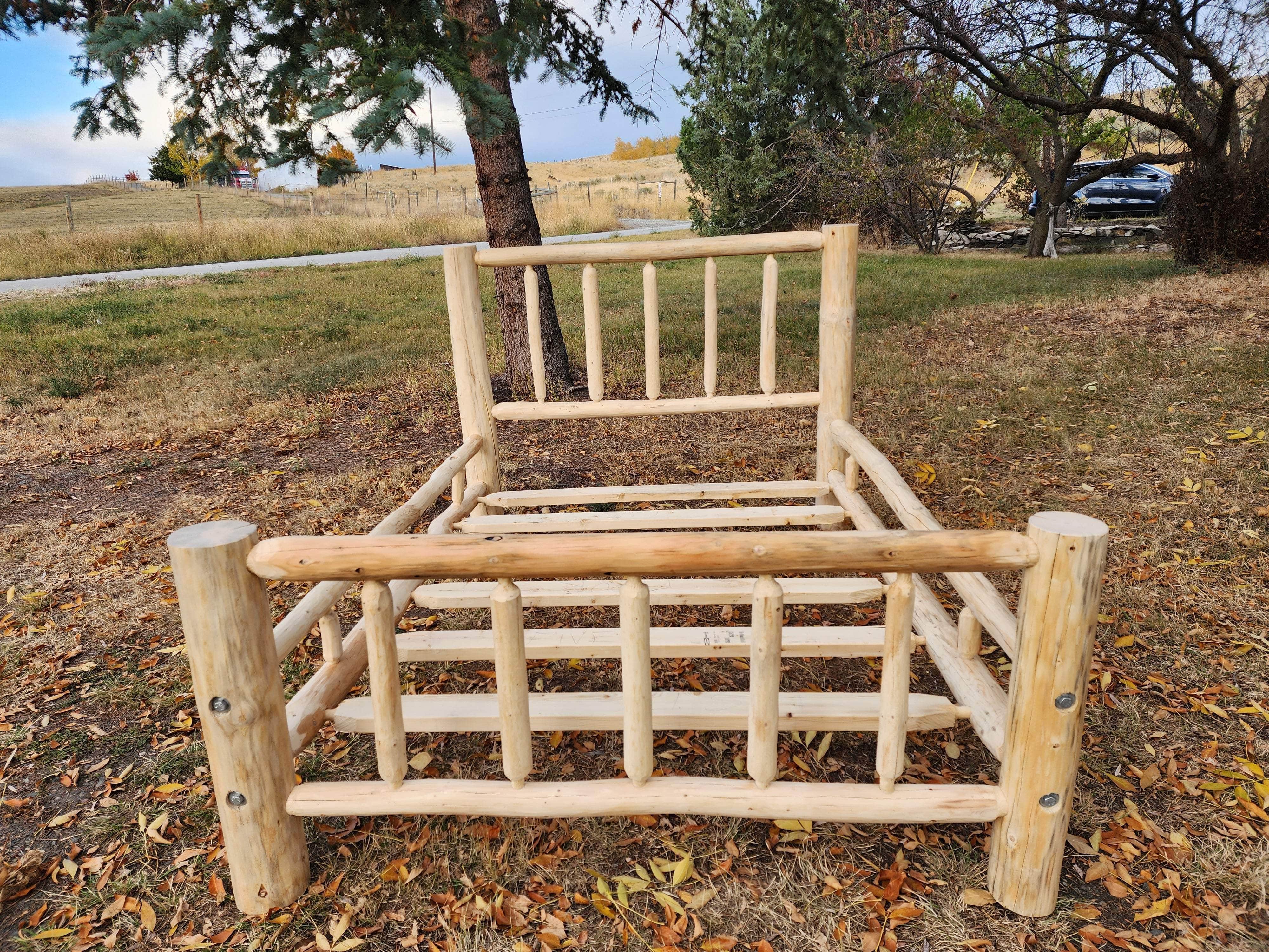Rustic Solid Wood Log Cabin Bed Frame - 5 Size Options for Cozy Bedroom Retreat | Perfect for Cabin, Farmhouse & Lodge Decor
