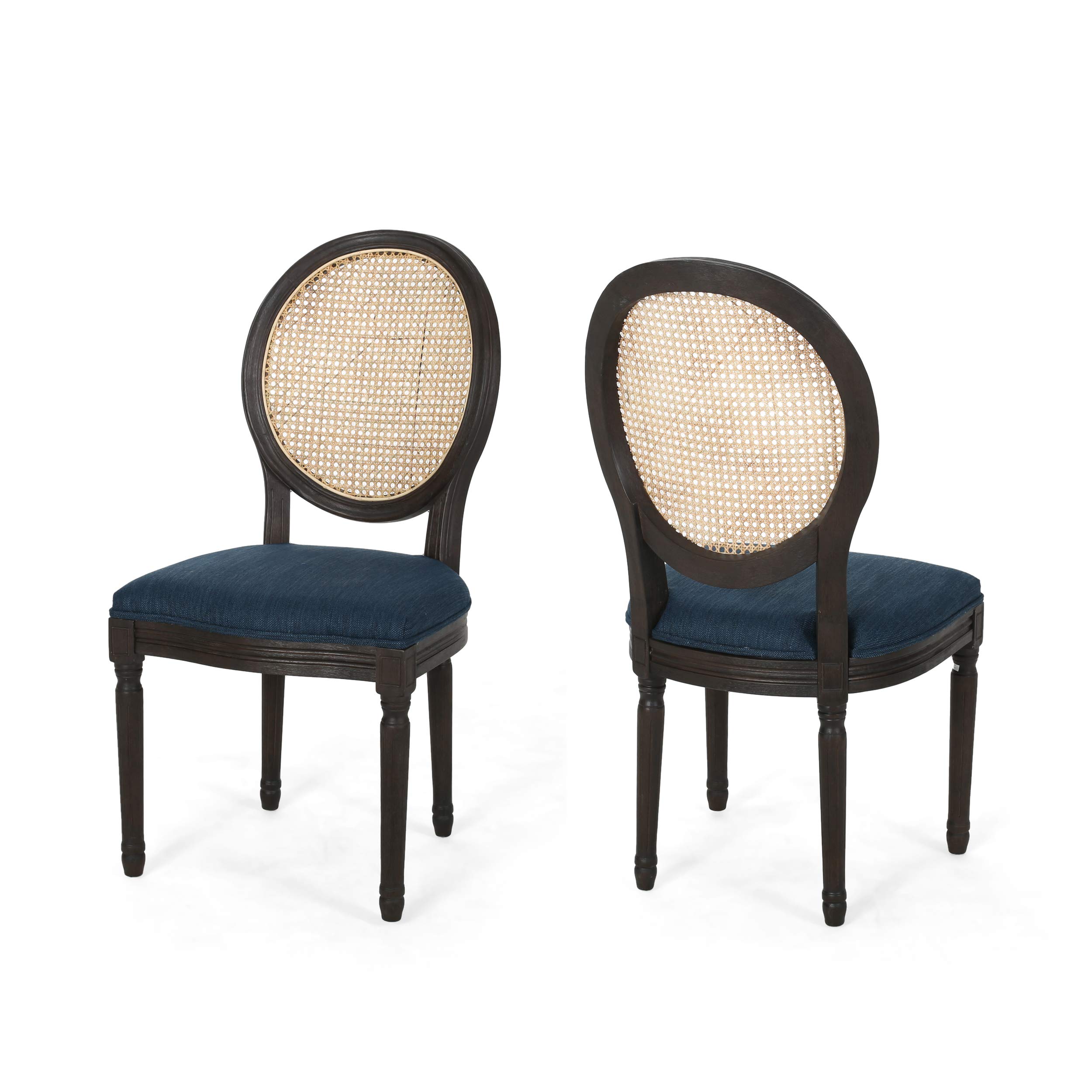 GDFStudio Wooden Dining Chairs with Cushions (Set of 2) - Navy Blue, Natural & Black - Sturdy Wooden Chairs for Kitchen, Dining Room, Breakfast Nook & Home Decor
