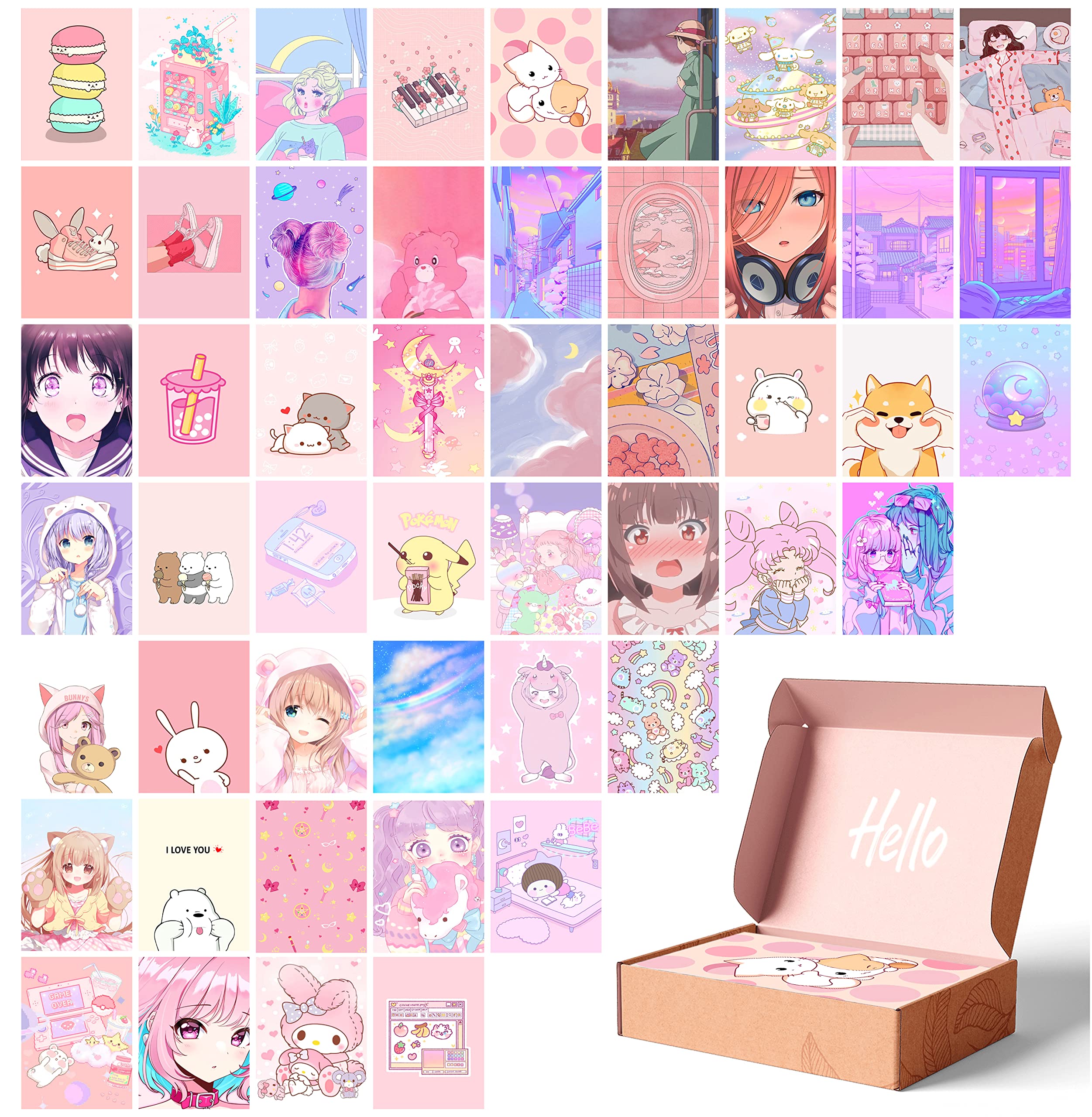 Kawaii Anime Room Decor Set - Japanese Aesthetic Poster & Wall Collage Kit for Bedroom, Cute Kawaii Decor, Aesthetic Wall Art for Teens & Anime Lovers | Perfect for Bedroom, Dorm, Office & Gift