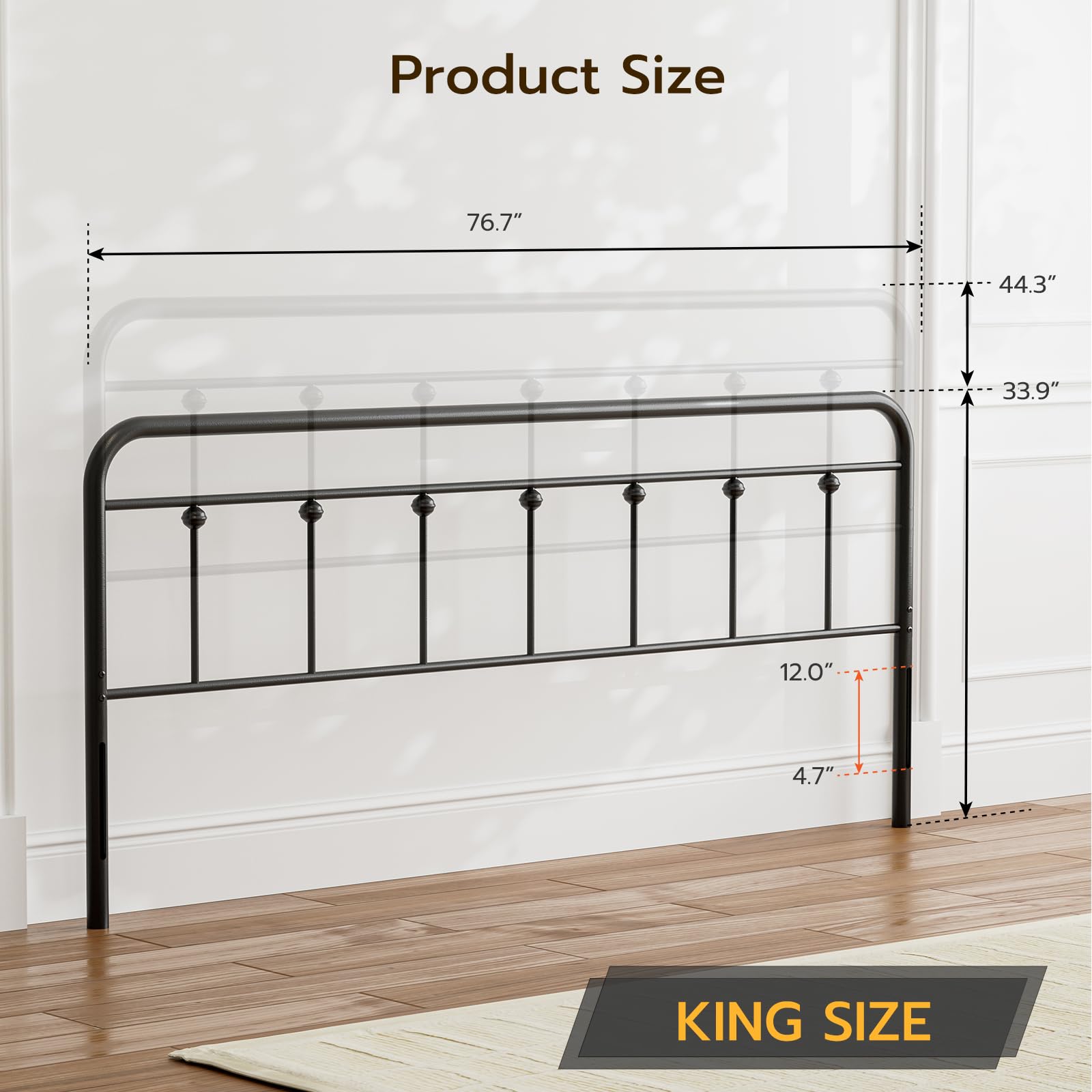 Black Metal King Size Headboard - Adjustable Height Farmhouse Victorian Wrought Iron Bed Frame - Perfect for Master Bedroom & Guest Room Decor