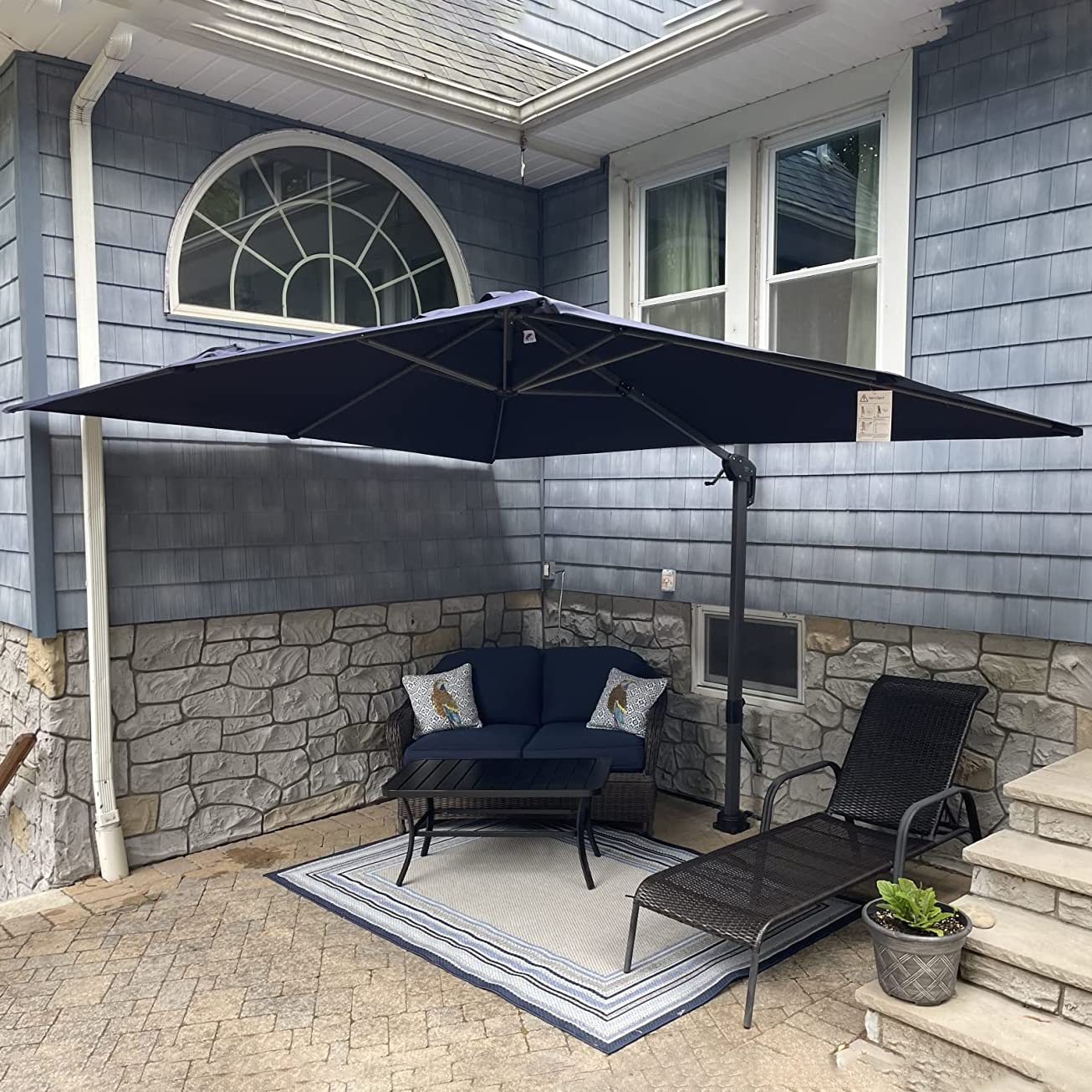PURPLE LEAF 9' X 11.5' Outdoor Cantilever Patio Umbrella - 360° Rotating Aluminum Offset Rectangle Umbrella for Garden, Deck, Pool & Backyard (Navy Blue) | Perfect for Shade & Outdoor Relaxation
