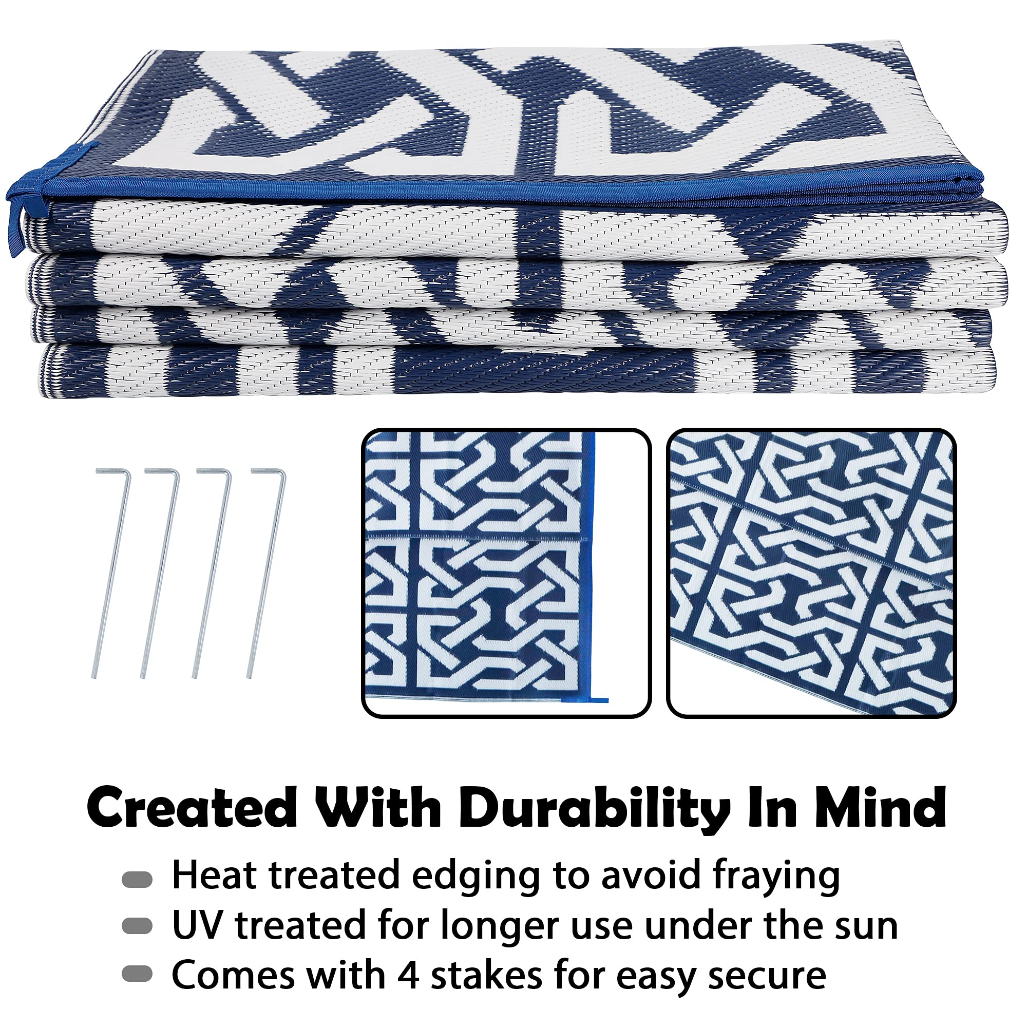 **SAND MINE Reversible Plastic Straw Rug – 9' x 12' Modern Outdoor Area Rug for Patio, Deck, RV, Backyard, Beach & Camping – Durable Dark Blue & White Floor Mat – Perfect for Picnics, Trailers & Relaxing Outdoors**