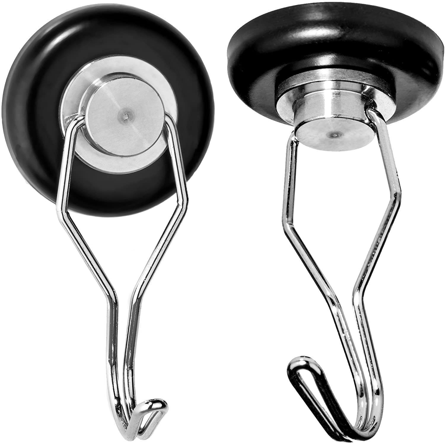 Mavoro Heavy Duty Magnetic Hooks - 65 lbs Capacity, Set of 2 Black Neodymium Rare Earth Magnets with 360° Swivel Rotation - Perfect for Refrigerator, Locker, Garage, Kitchen & Office Organization